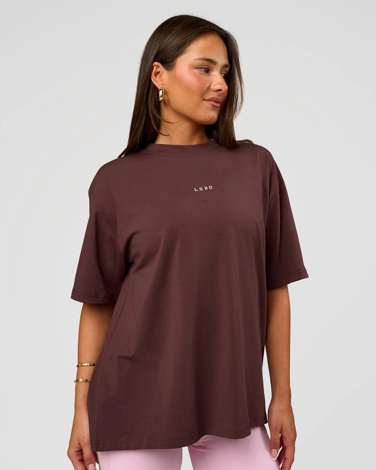 Go-To FLXCotton Oversized Tee - Cocoa Powder-White