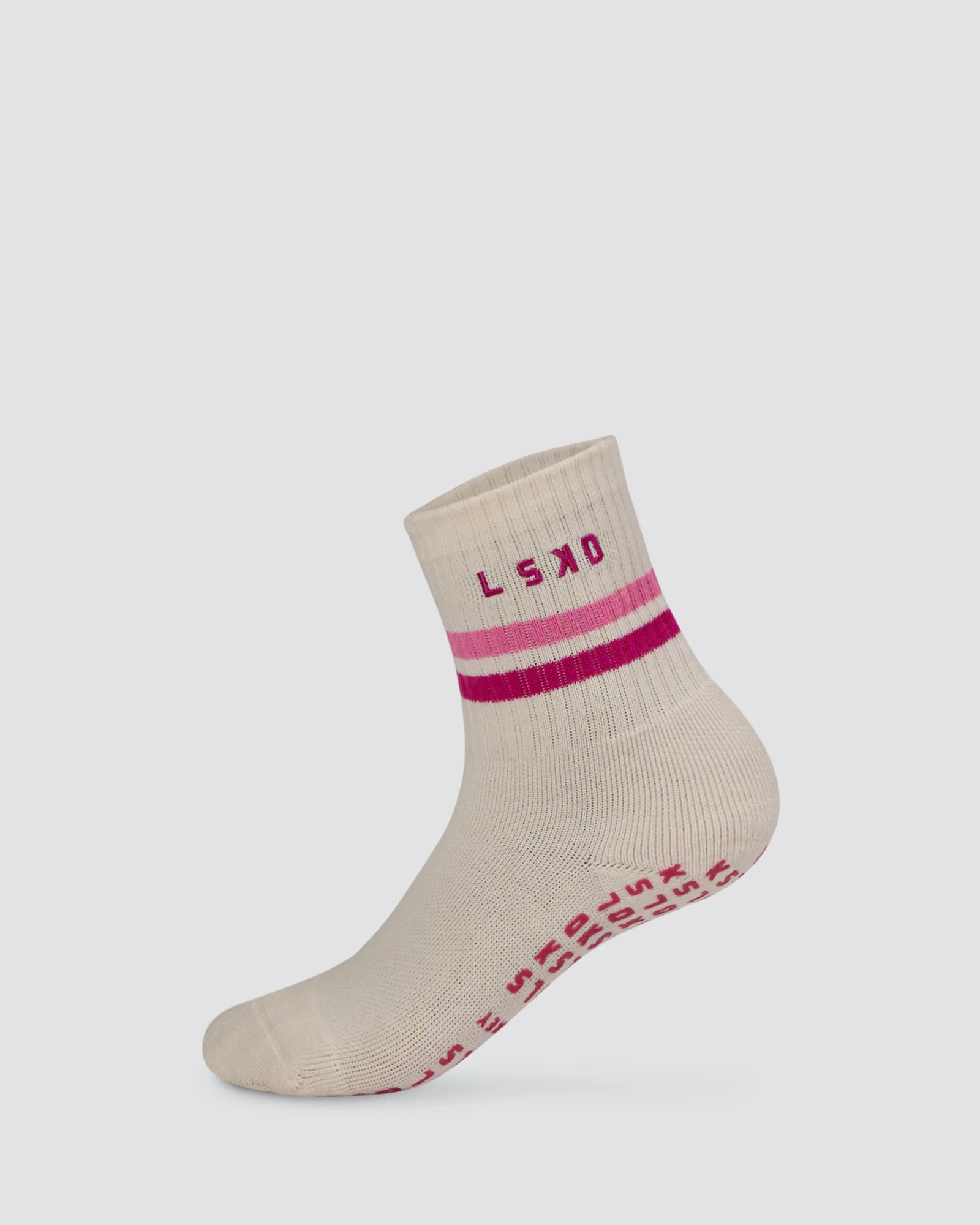 Blooming Pilates Grip Socks - Off White-Ultra Fuchsia
