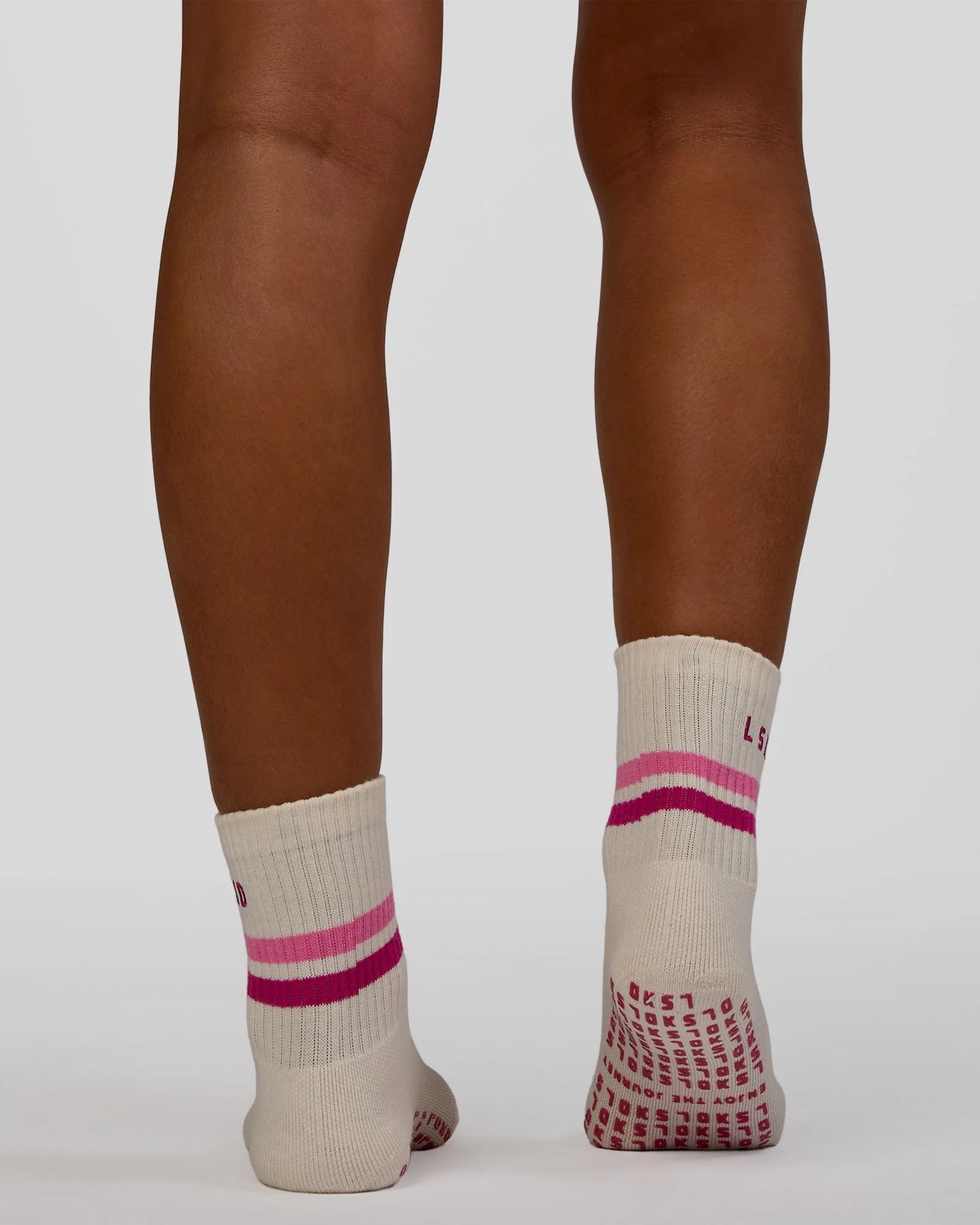 Blooming Pilates Grip Socks - Off White-Ultra Fuchsia
