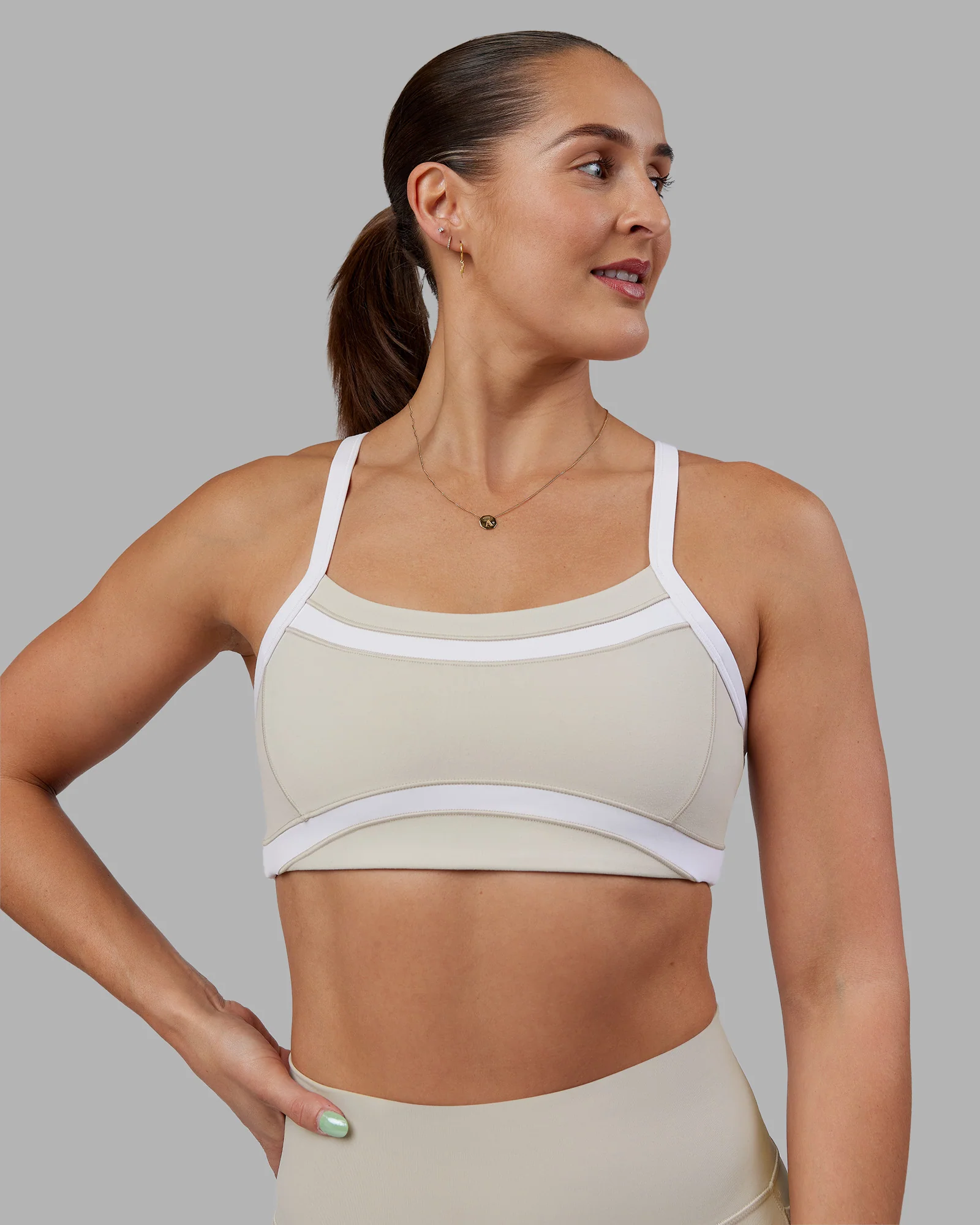 Abs Ignite Sports Bra - Shale Beige-White