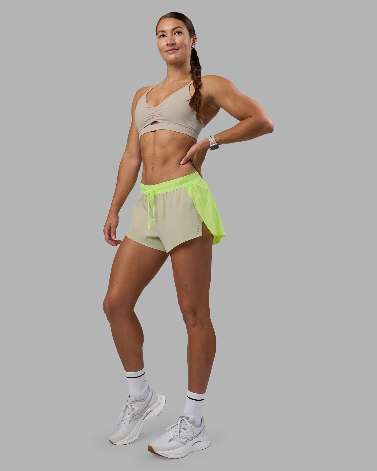 Accelerate 3" Running Short - Lime Glo-Shale Beige