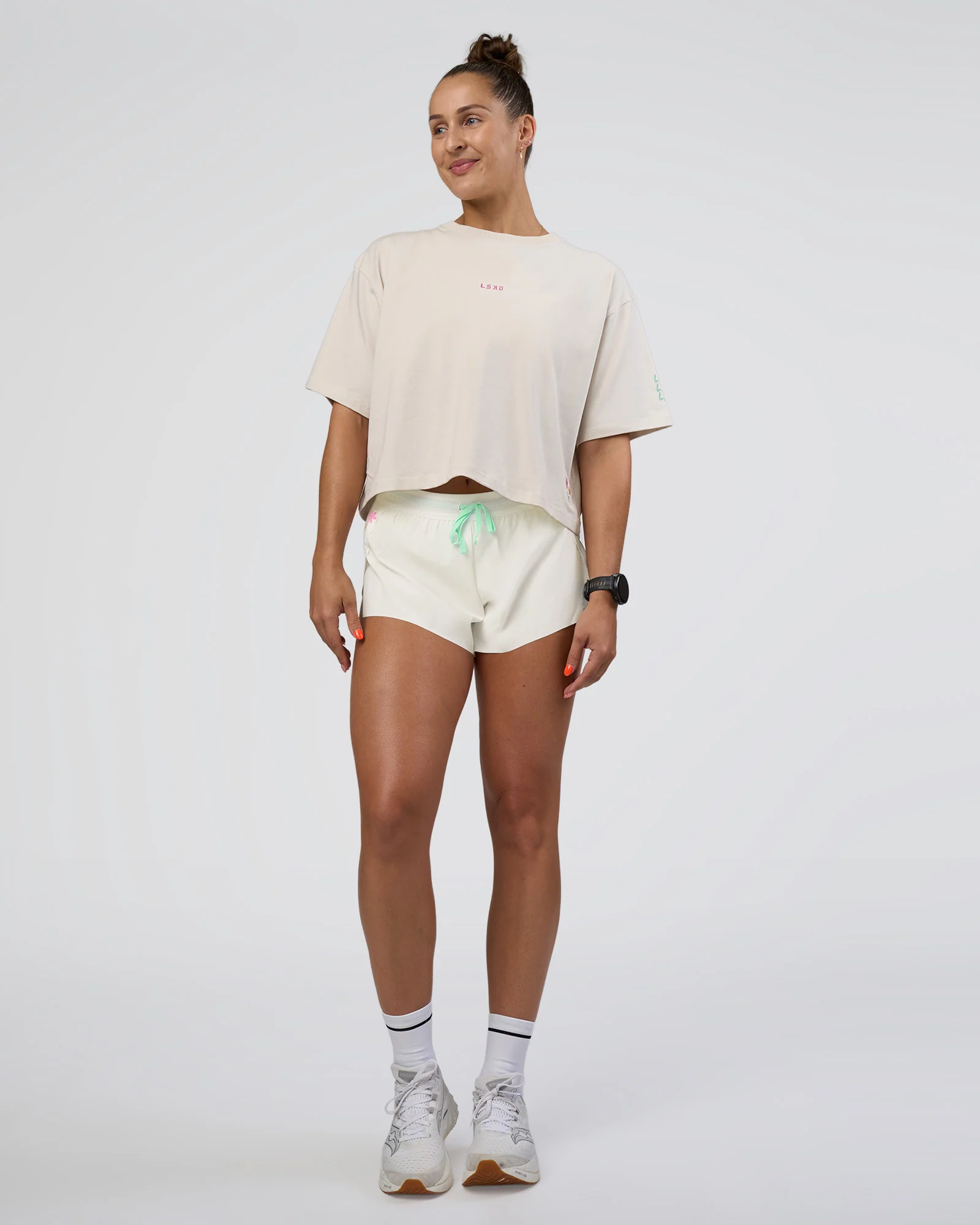 Accelerate 3" Mid-Rise Running Short - Off White-Floral Sticker
