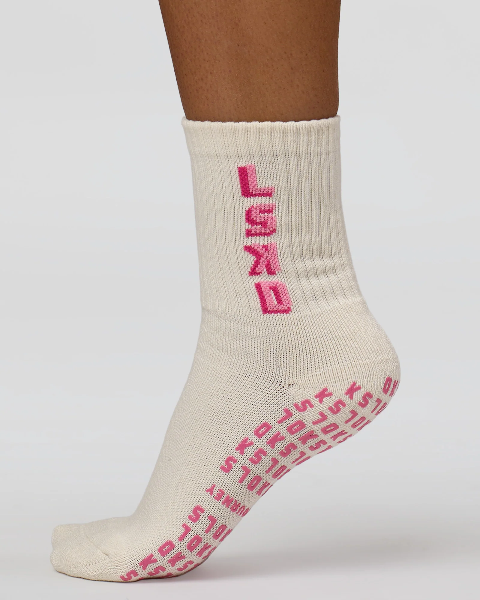Studio Pilates Grip Sock - Off White-Pink Rose