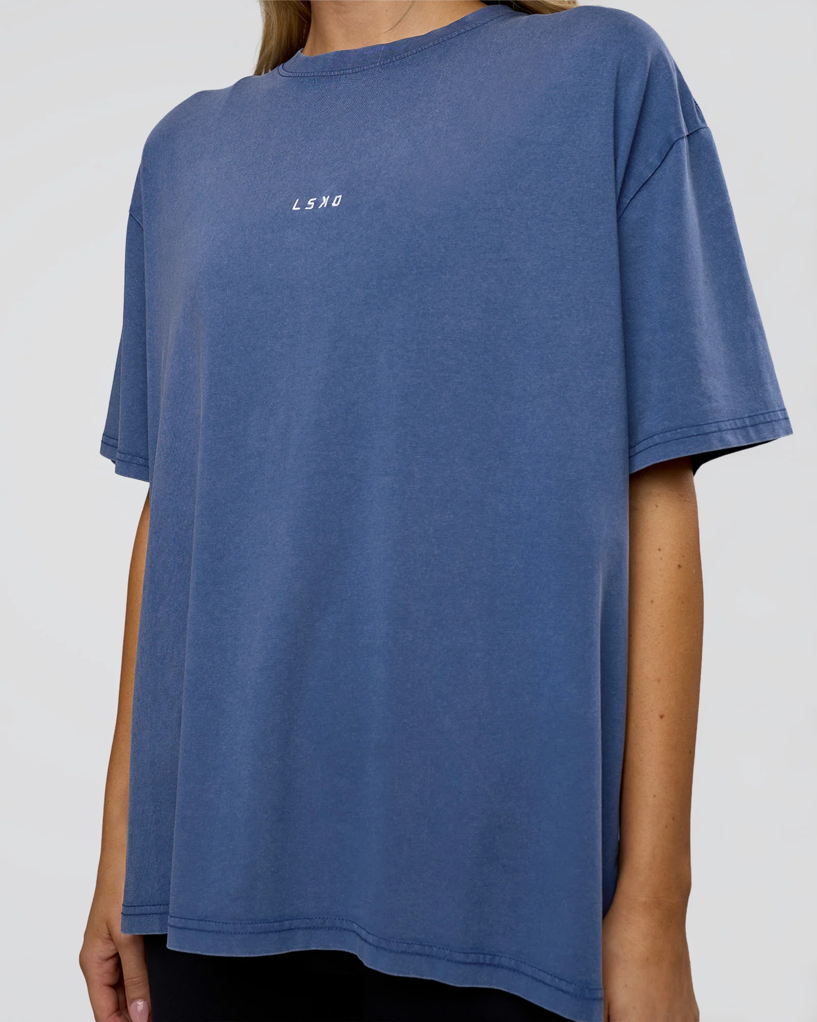 Go-To FLXCotton Oversized Tee - Midnight Blue Washed-White
