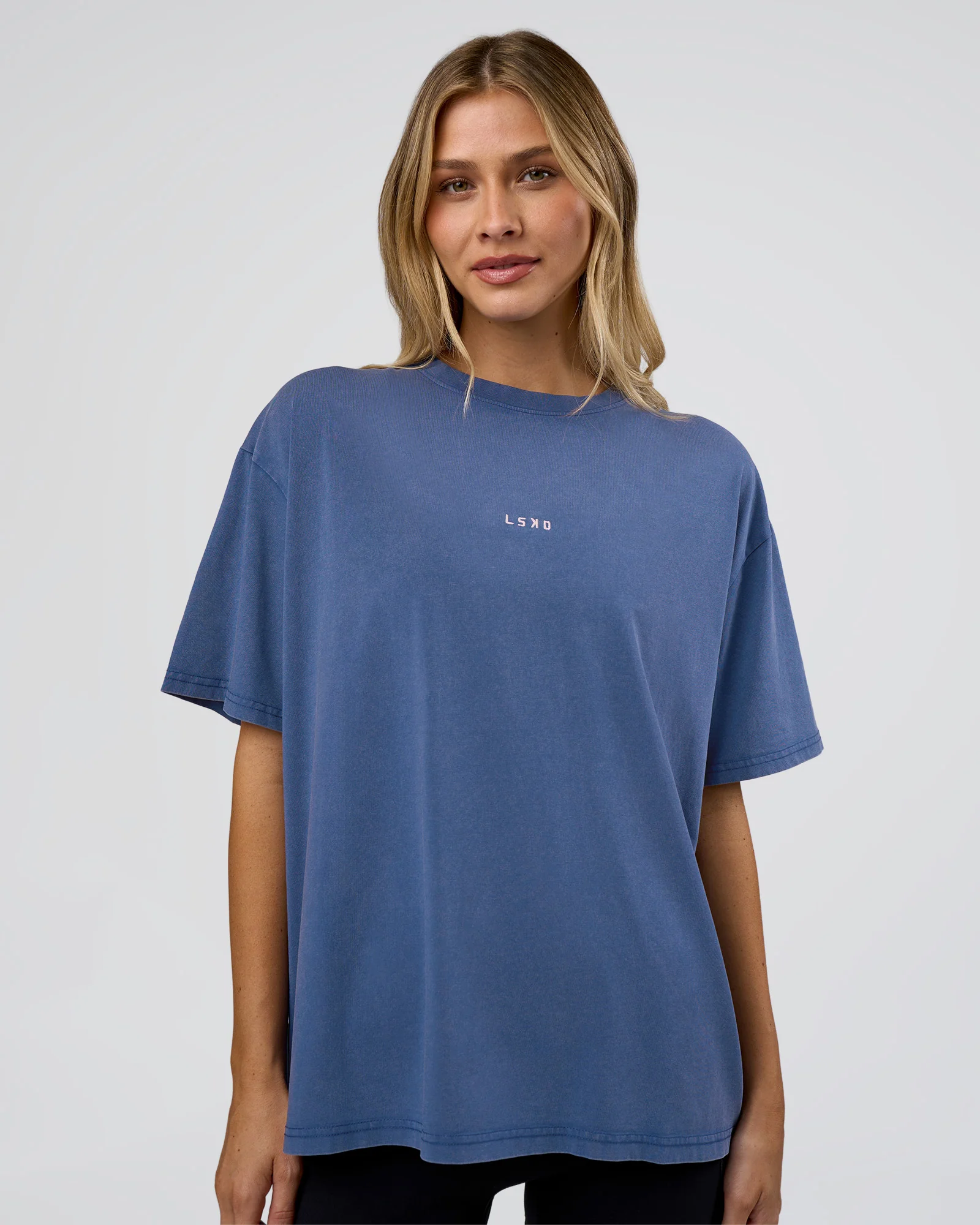 Go-To FLXCotton Oversized Tee - Midnight Blue Washed-White