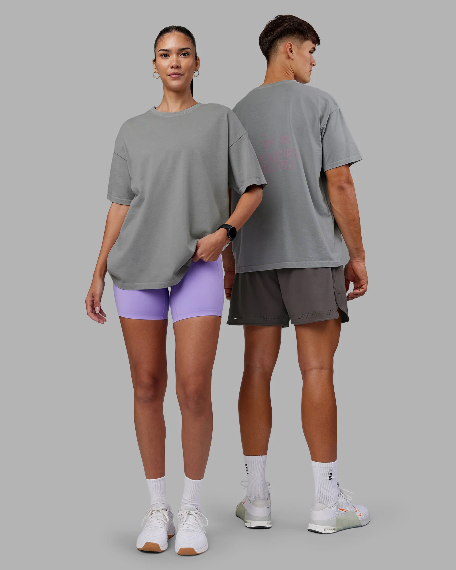 Pressure Washed Heavyweight Oversize Tee - Grey-Bubblegum