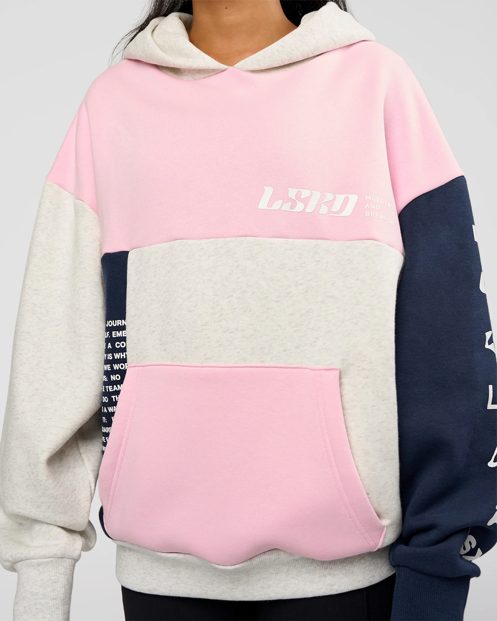 Deconstructed Fleece Hoodie - Grey Marl-Marshmallow-Navy