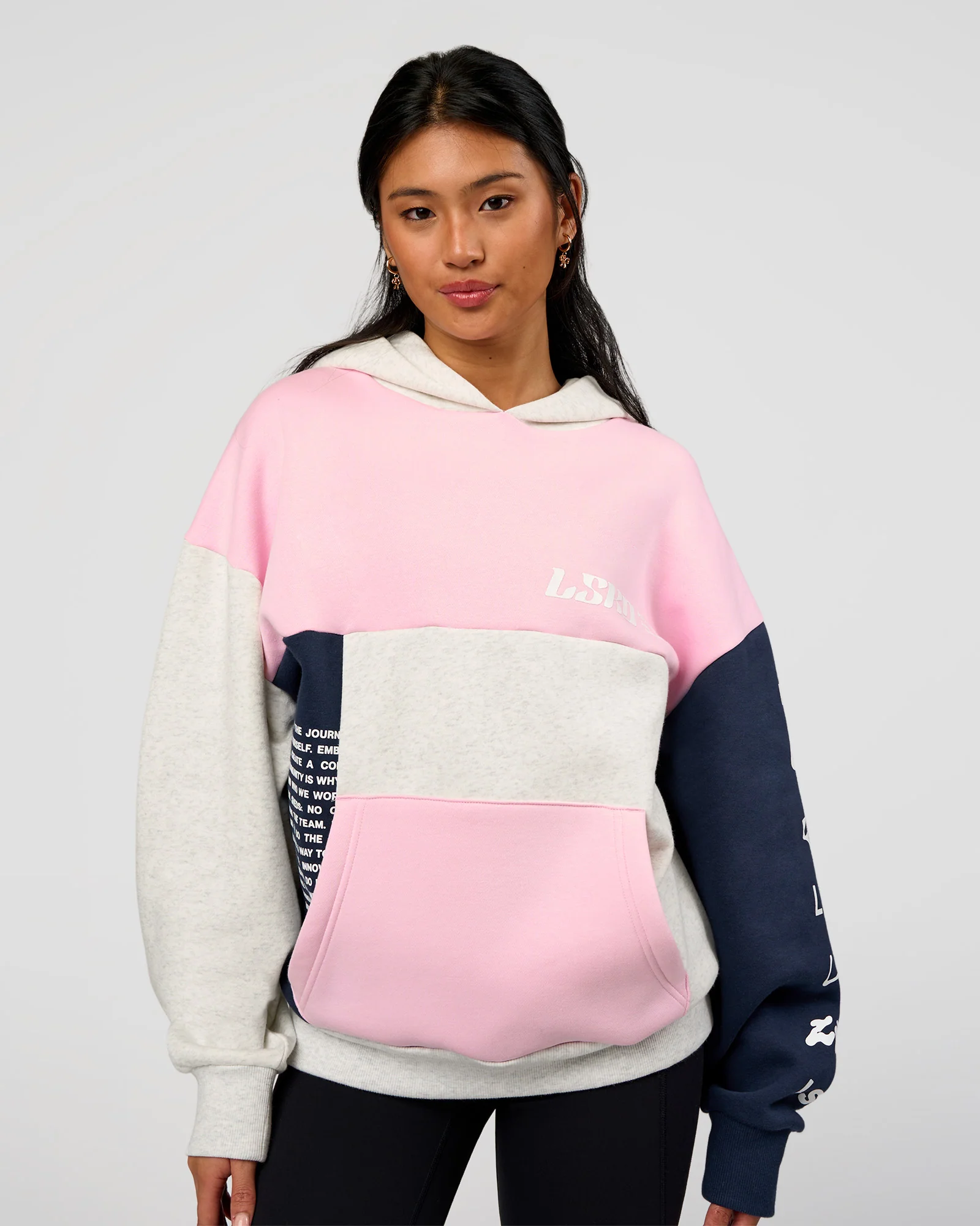 Deconstructed Fleece Hoodie - Grey Marl-Marshmallow-Navy