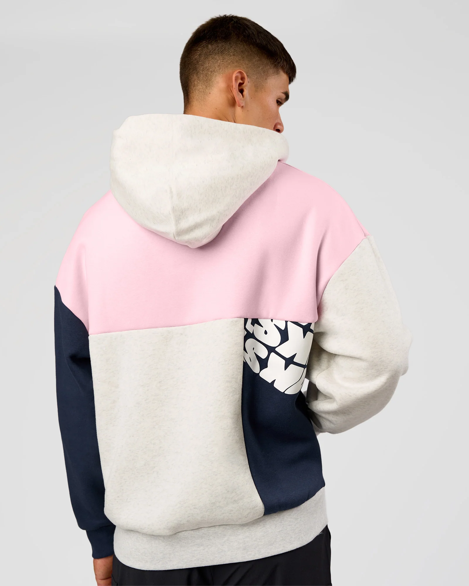 Deconstructed Fleece Hoodie - Grey Marl-Marshmallow-Navy