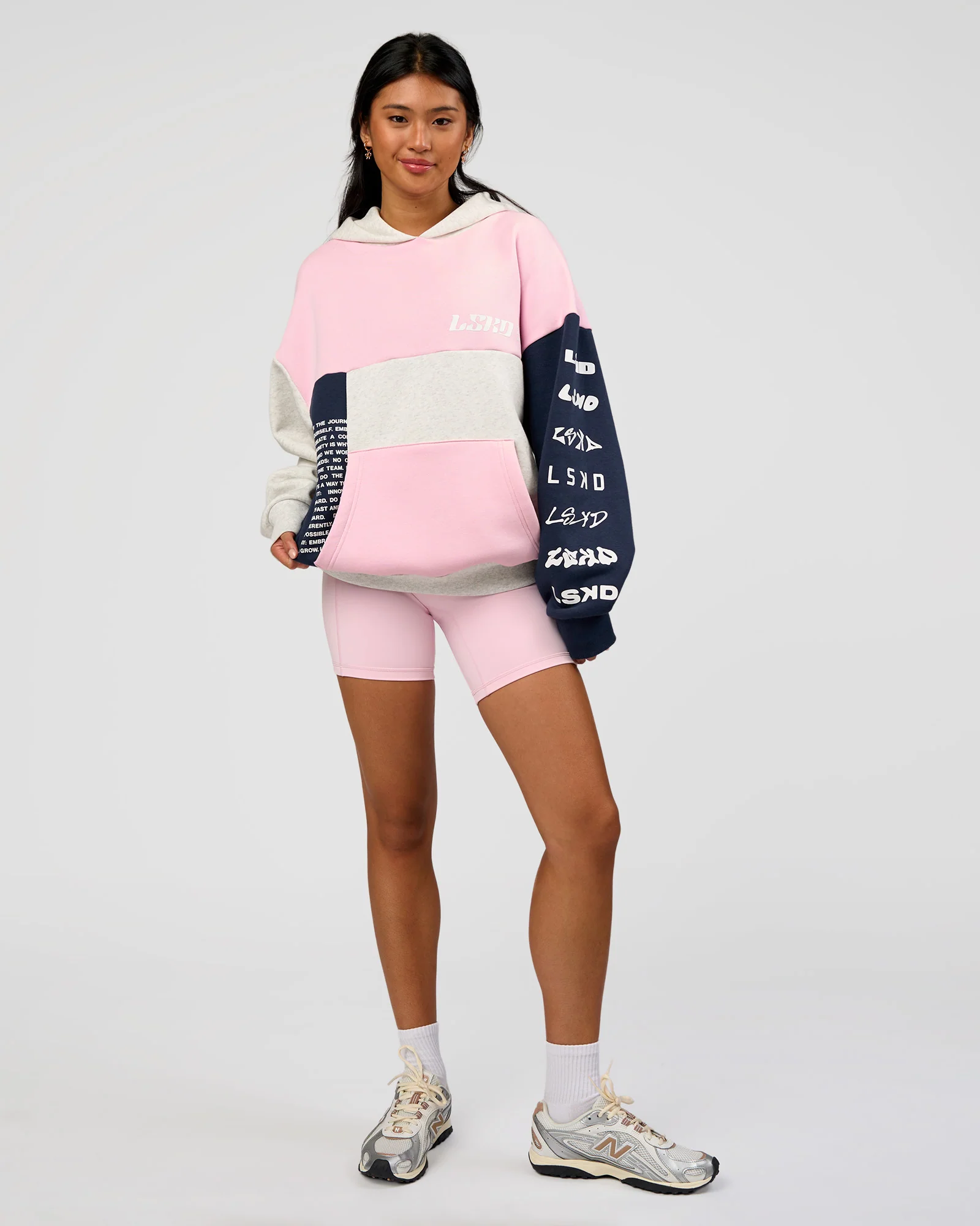 Deconstructed Fleece Hoodie - Grey Marl-Marshmallow-Navy