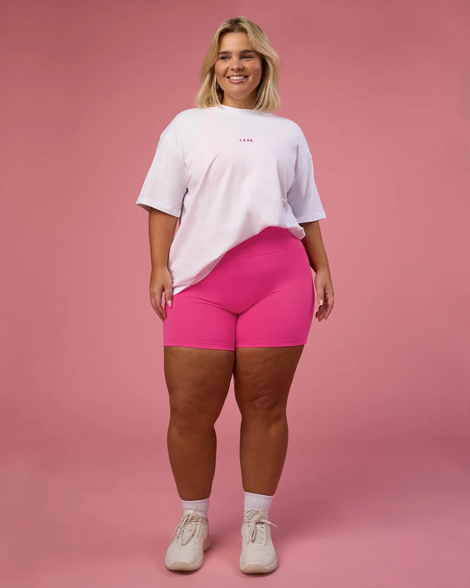 BCAM Go-To FLXCotton Oversized Tee - White-Ultra Pink