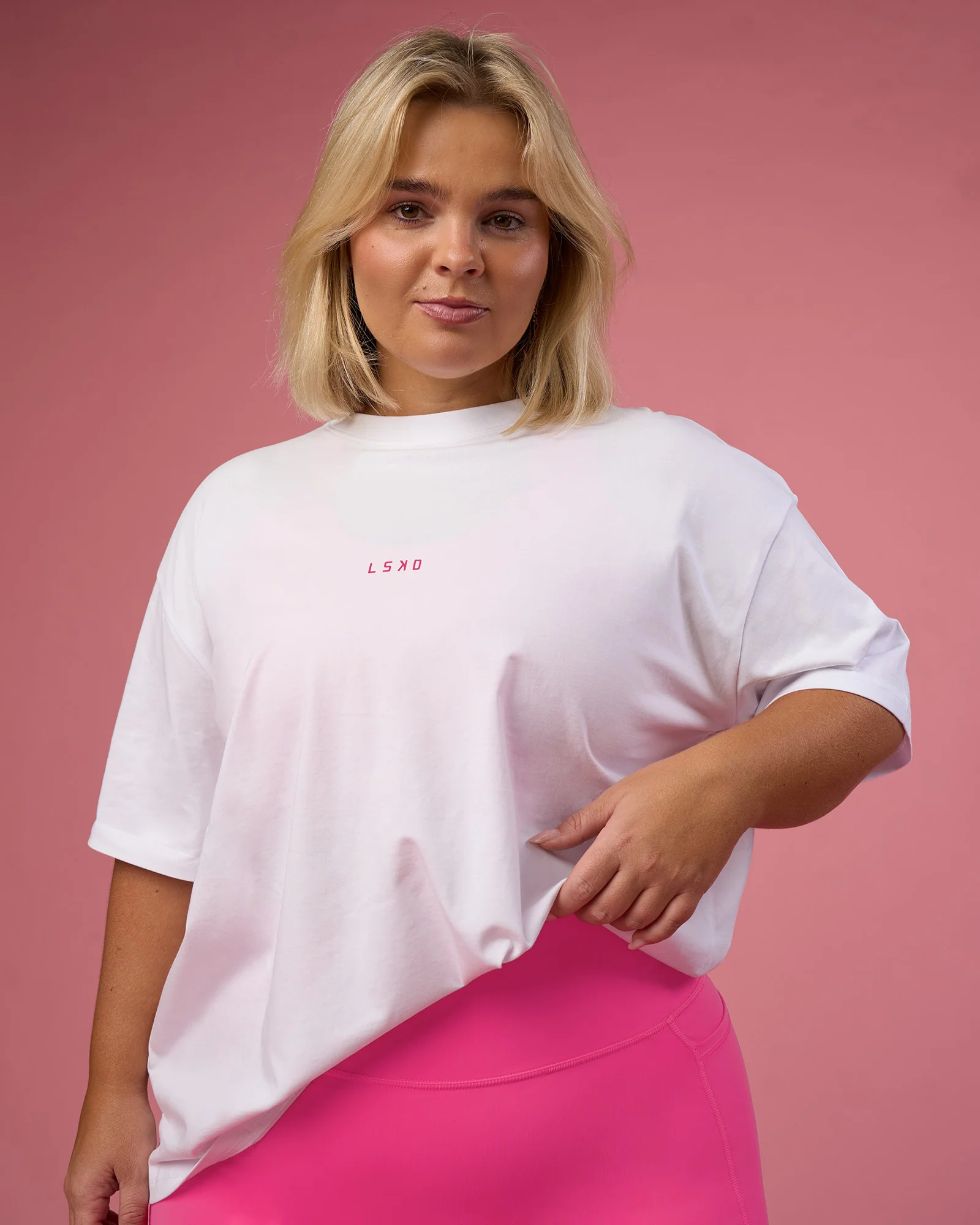 BCAM Go-To FLXCotton Oversized Tee - White-Ultra Pink