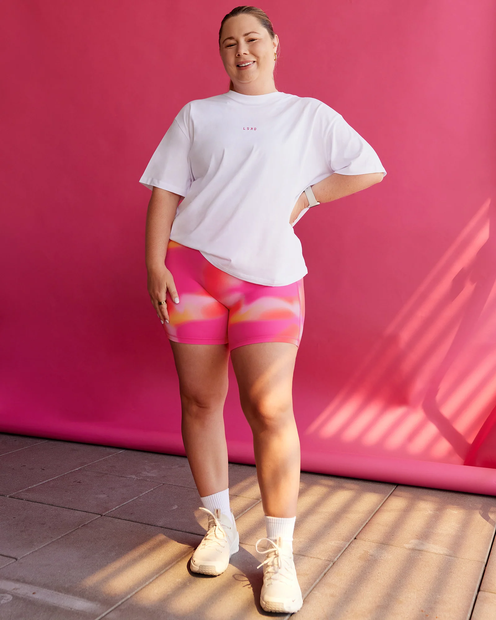 BCAM Go-To FLXCotton Oversized Tee - White-Ultra Pink
