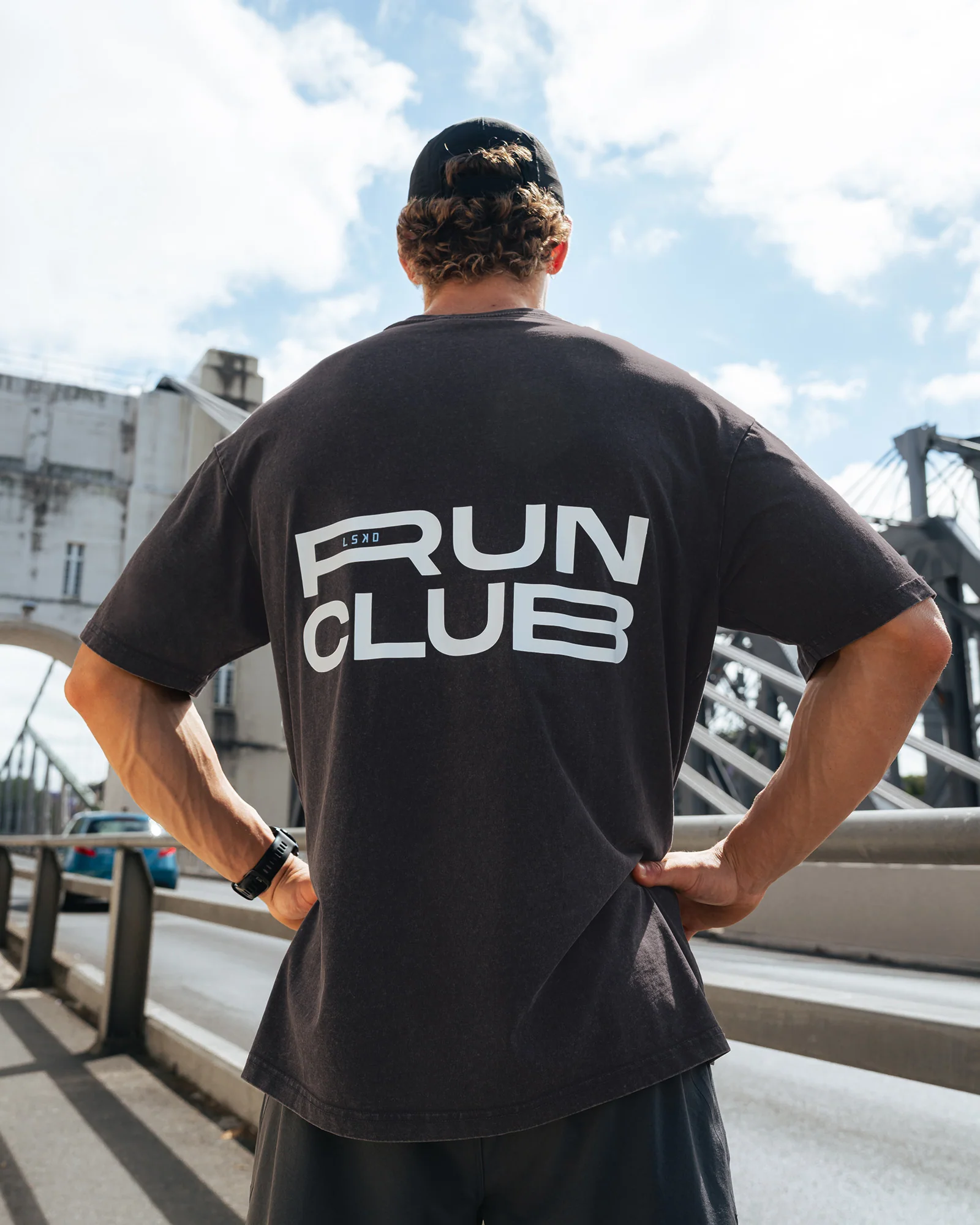 Runner's FLXCotton Oversized Tee - Black Washed-White