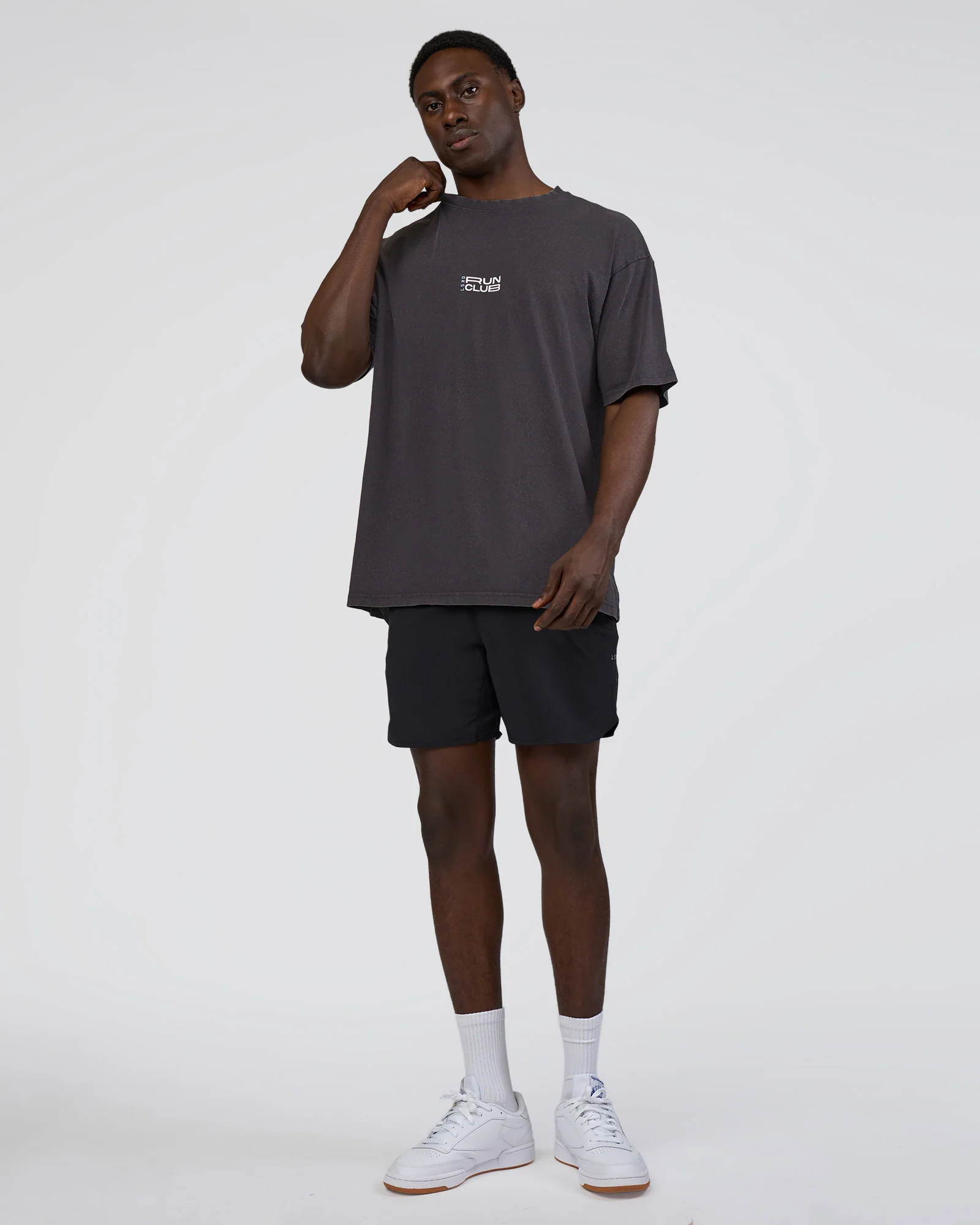 Runner's FLXCotton Oversized Tee - Black Washed-White