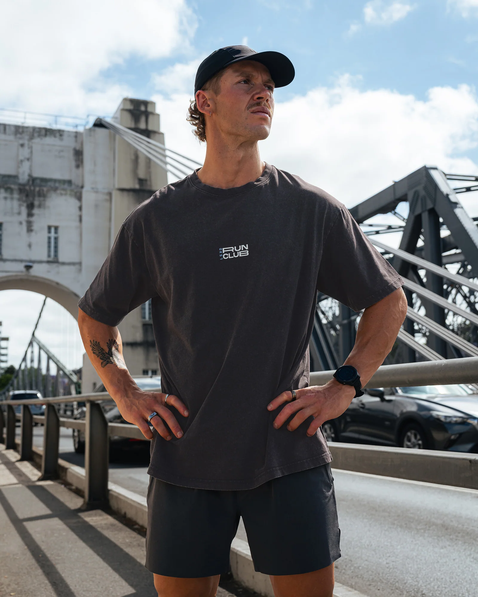 Runner's FLXCotton Oversized Tee - Black Washed-White