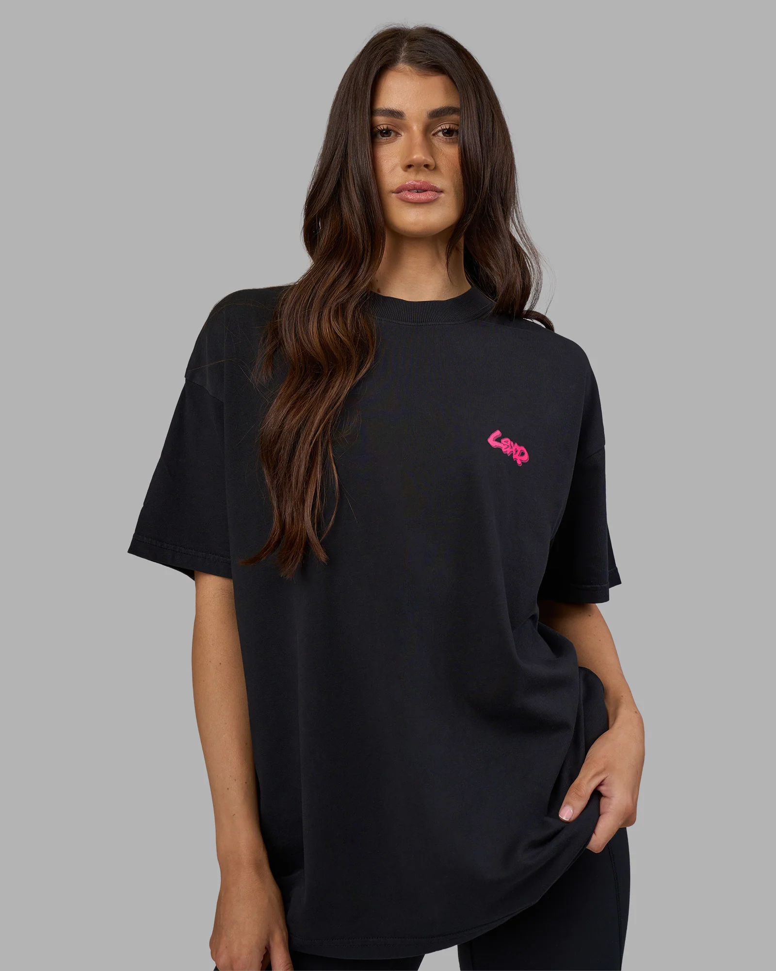 Break Through Heavyweight Oversized Tee - Black Washed-Plum Caspia