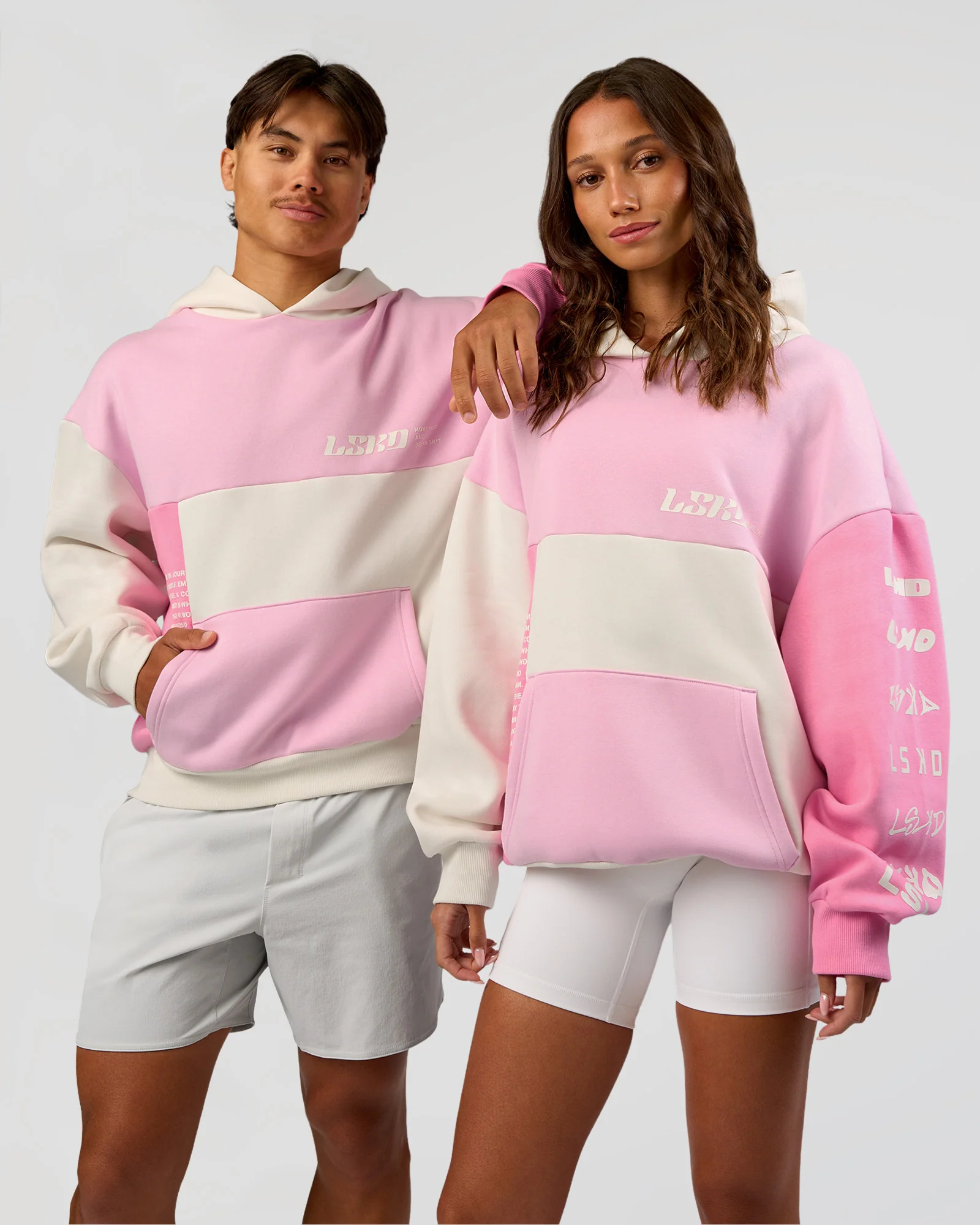 Deconstructed Fleece Hoodie - Off White-Marshmallow-Pink