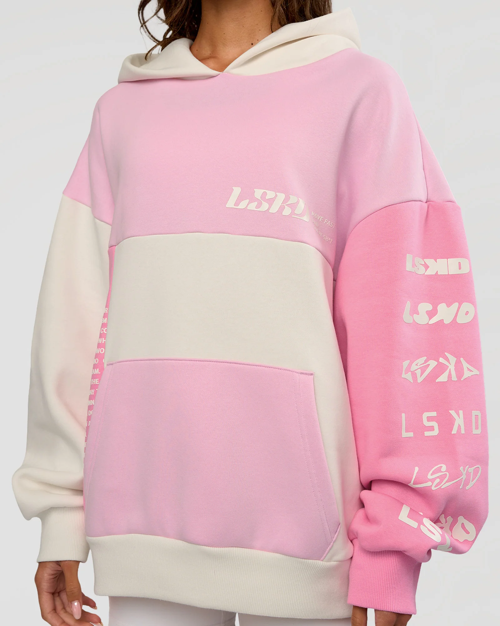 Deconstructed Fleece Hoodie - Off White-Marshmallow-Pink