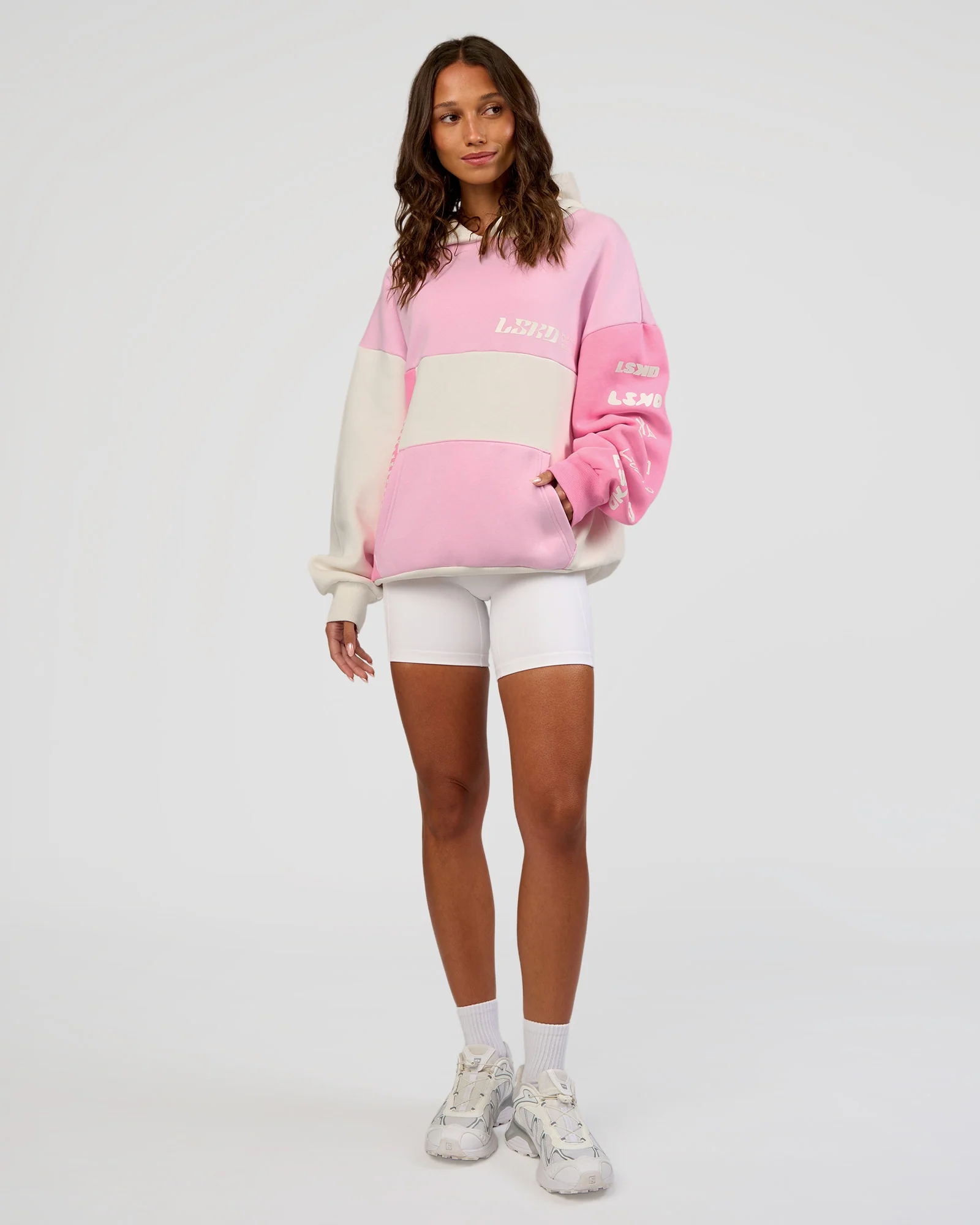 Deconstructed Fleece Hoodie - Off White-Marshmallow-Pink