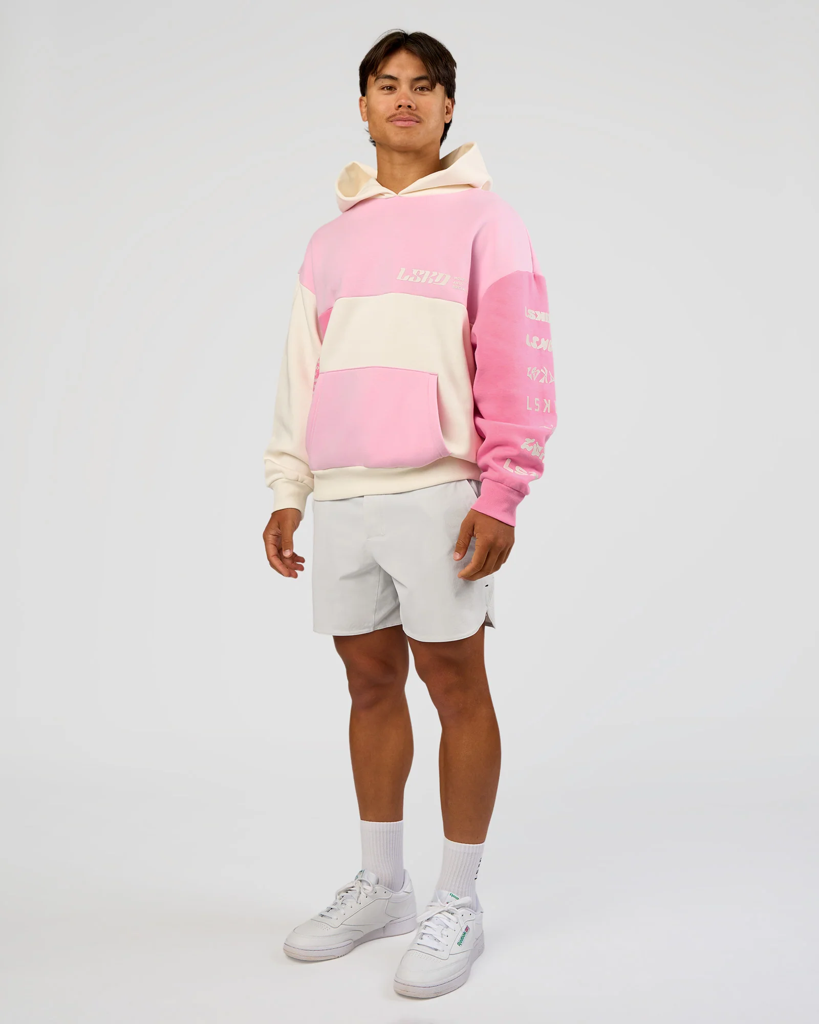 Deconstructed Fleece Hoodie - Off White-Marshmallow-Pink