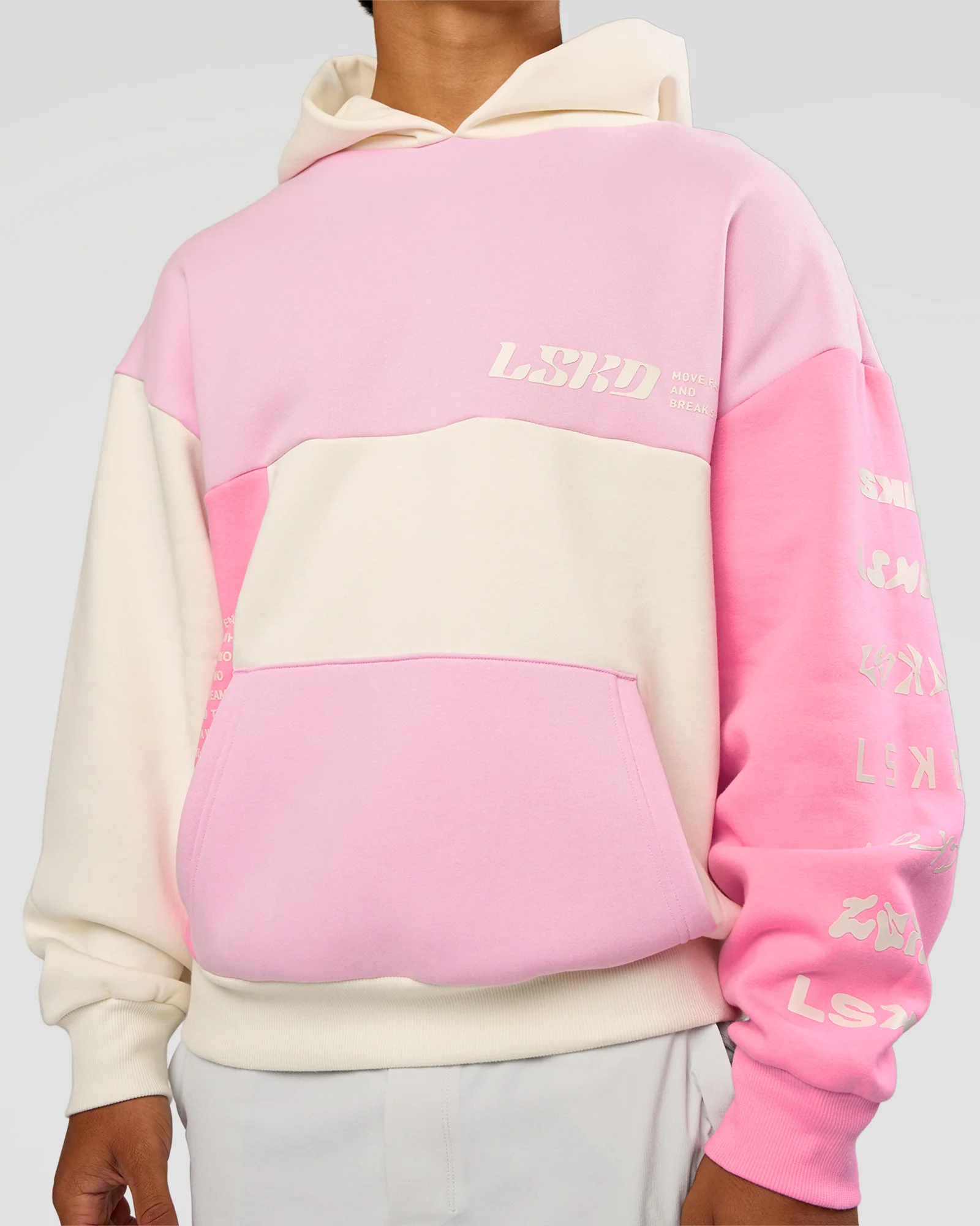 Deconstructed Fleece Hoodie - Off White-Marshmallow-Pink