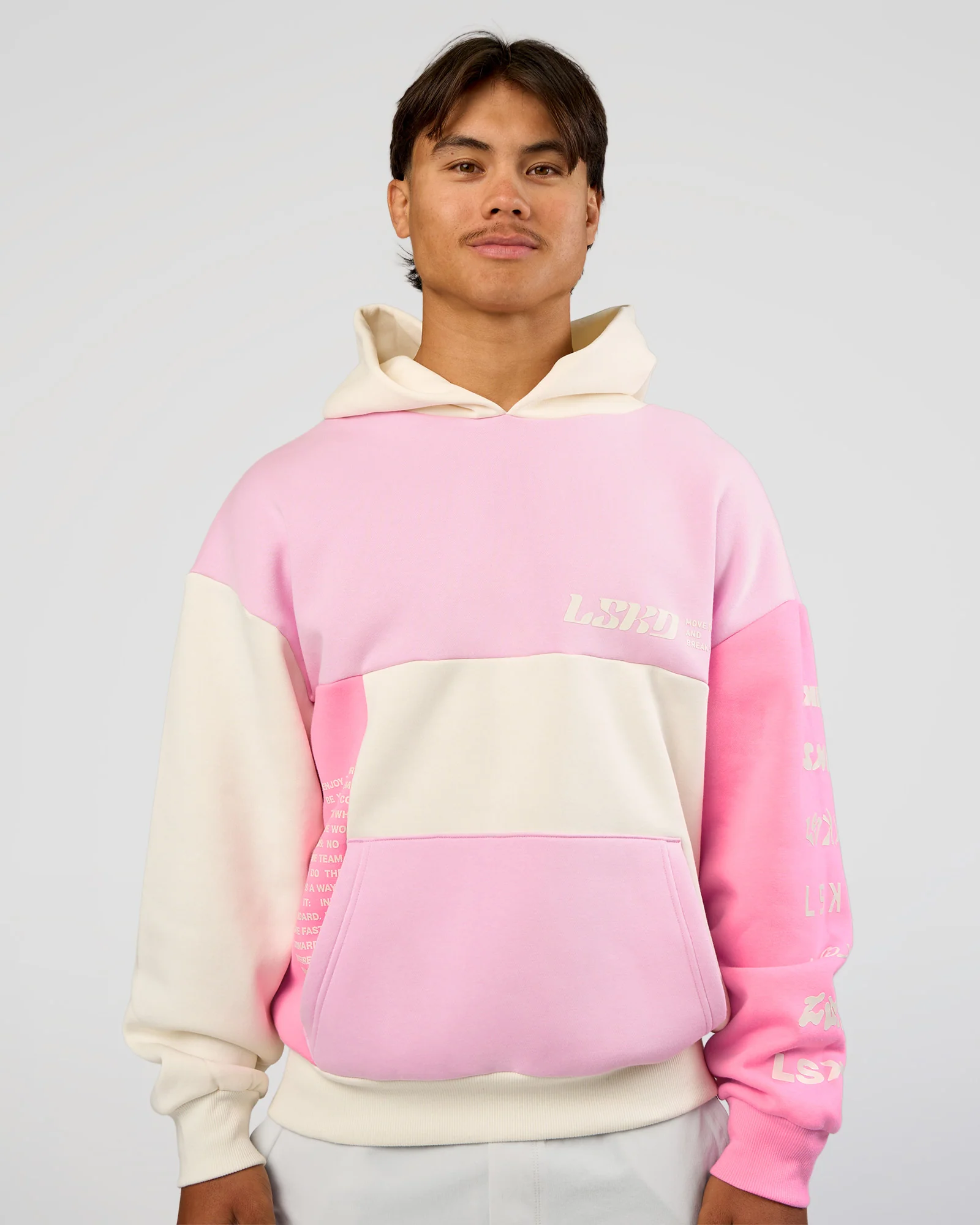 Deconstructed Fleece Hoodie - Off White-Marshmallow-Pink