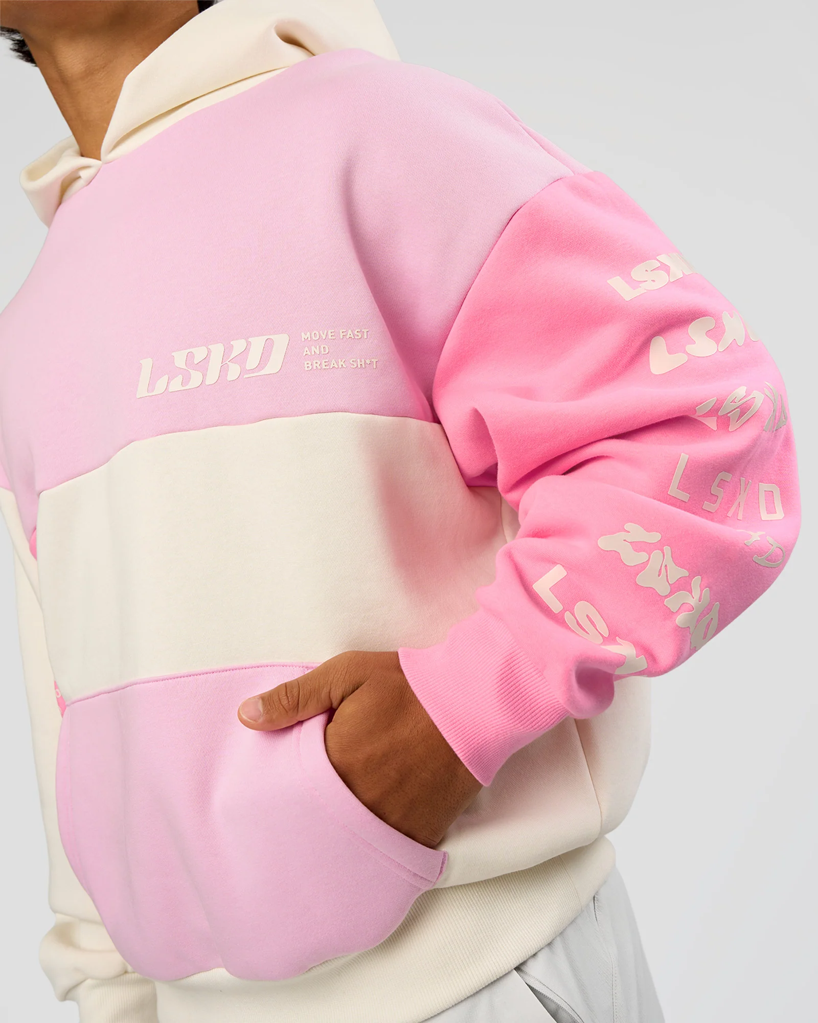 Deconstructed Fleece Hoodie - Off White-Marshmallow-Pink