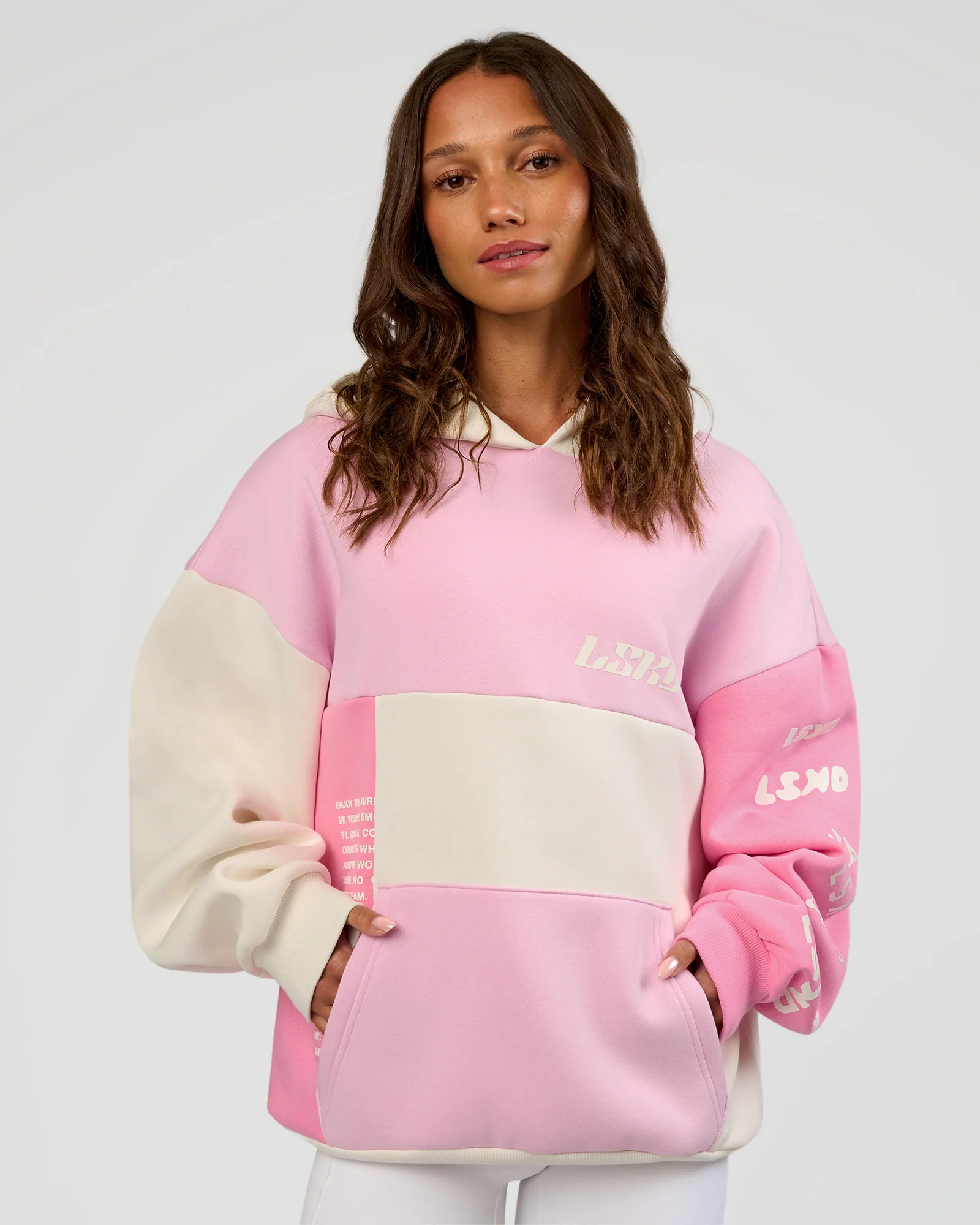 Deconstructed Fleece Hoodie - Off White-Marshmallow-Pink