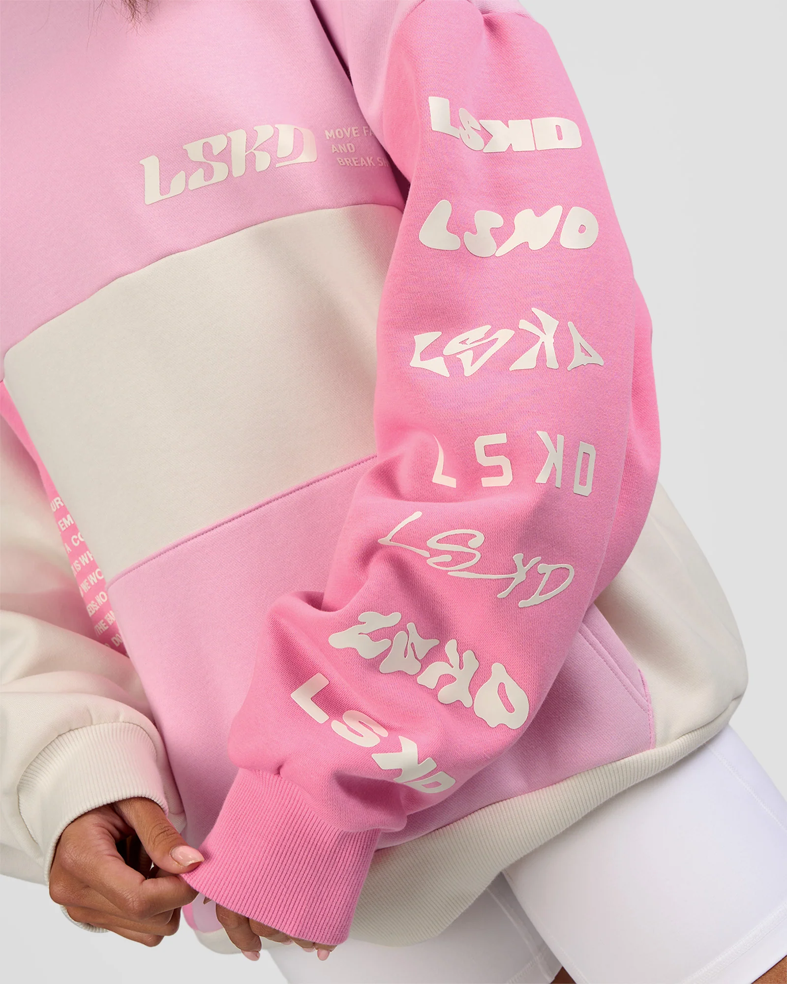 Deconstructed Fleece Hoodie - Off White-Marshmallow-Pink
