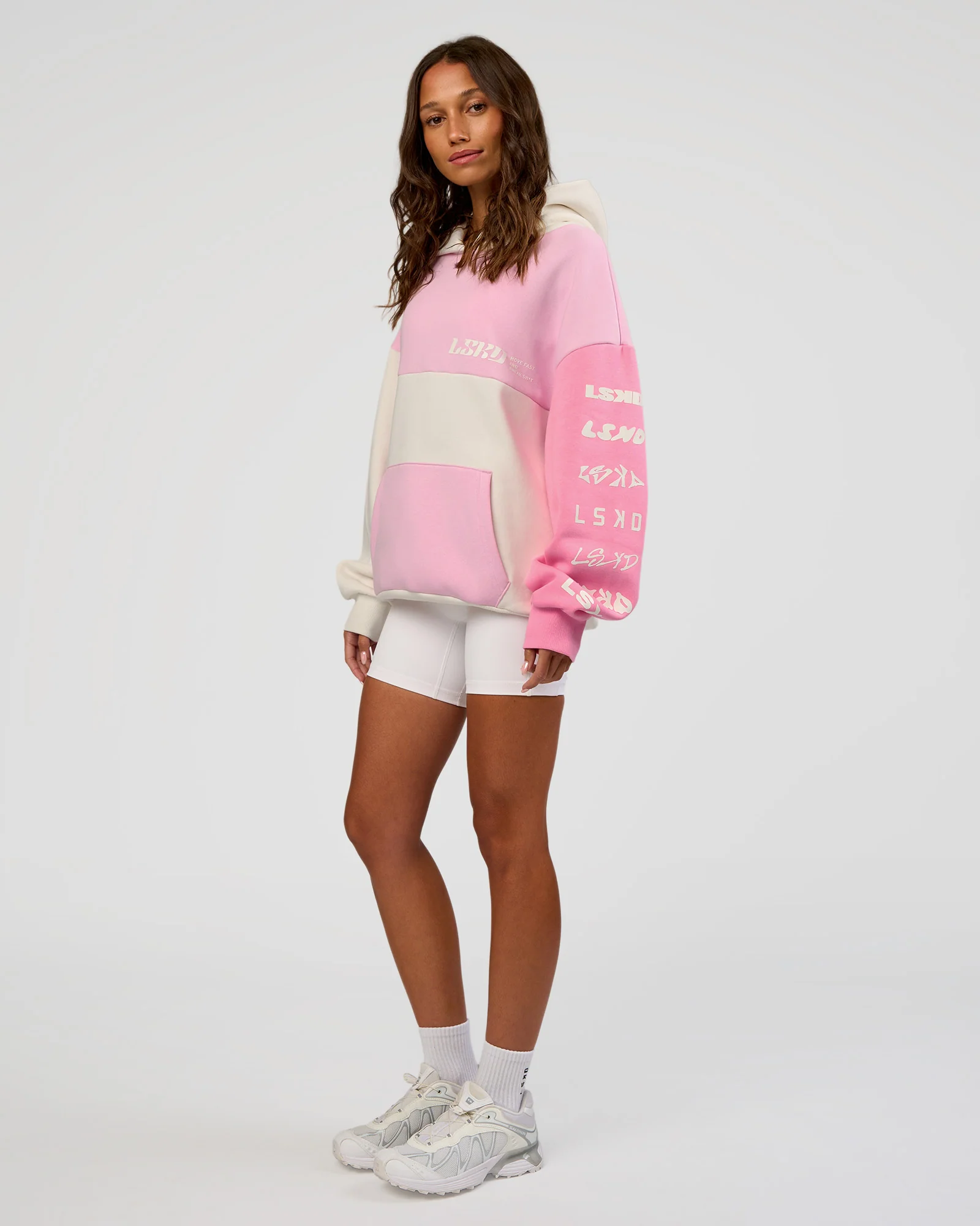 Deconstructed Fleece Hoodie - Off White-Marshmallow-Pink