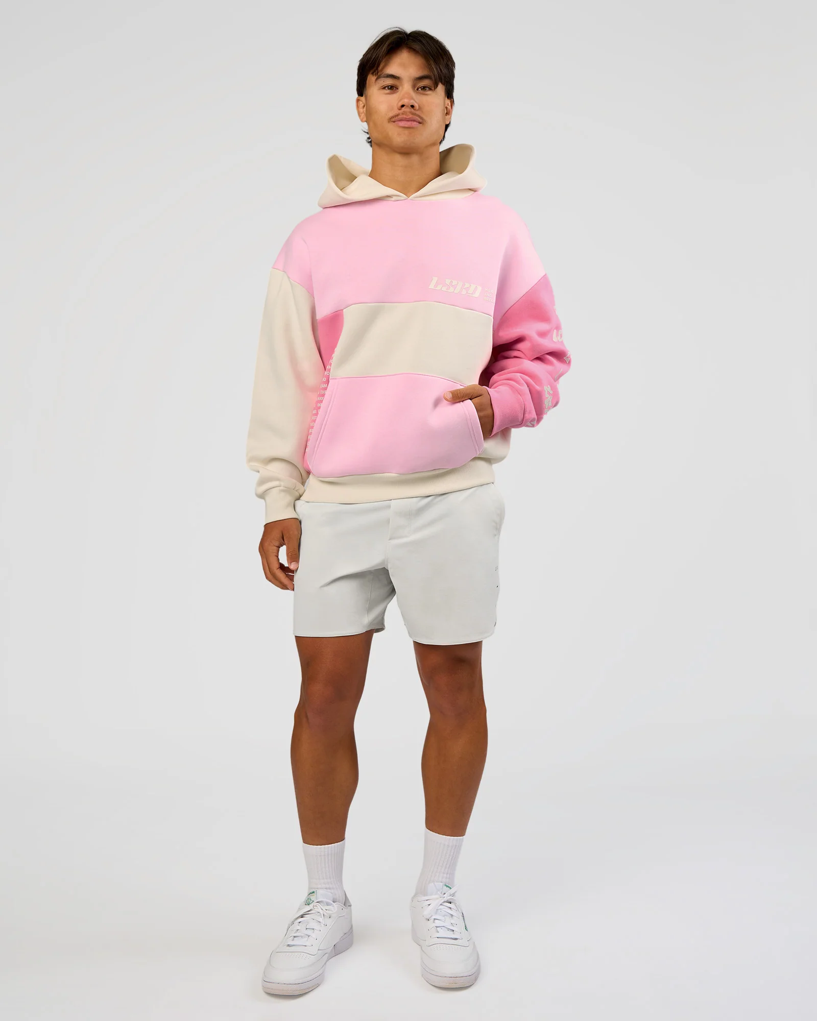 Deconstructed Fleece Hoodie - Off White-Marshmallow-Pink