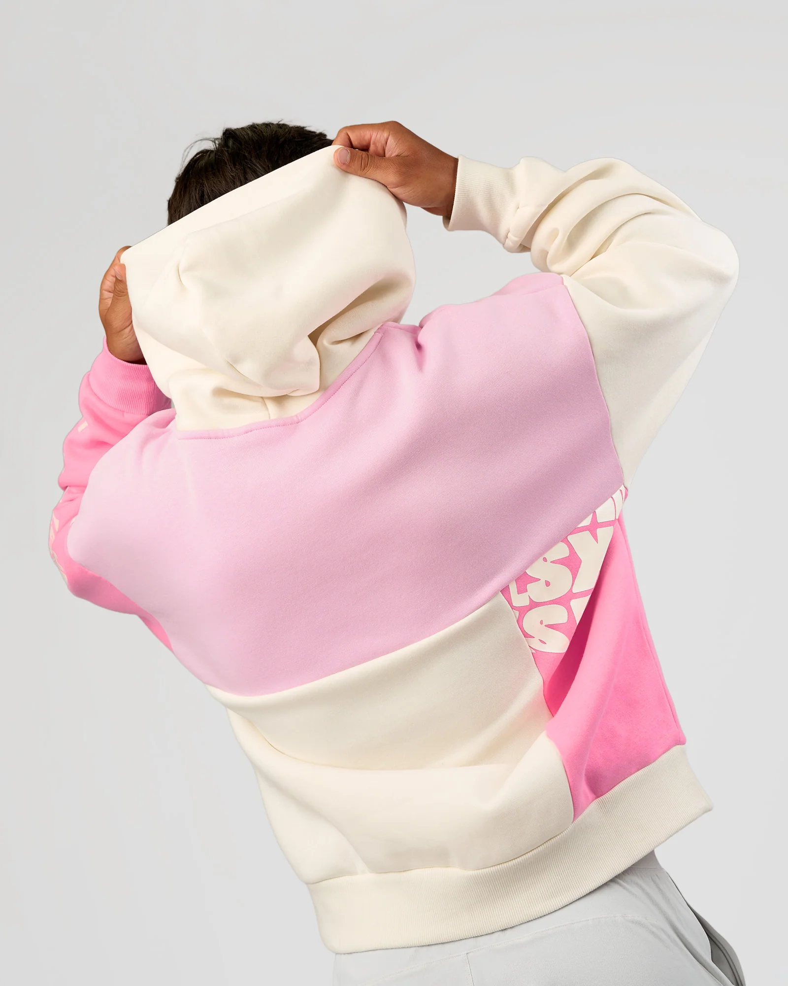 Deconstructed Fleece Hoodie - Off White-Marshmallow-Pink