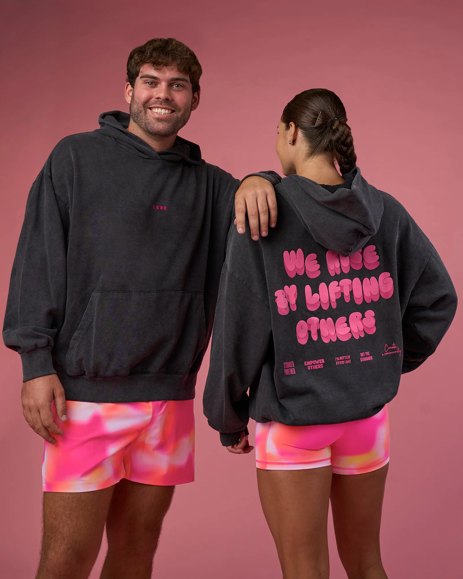 BCAM Washed Unisex Oversized Hoodie - Black Washed-Pink