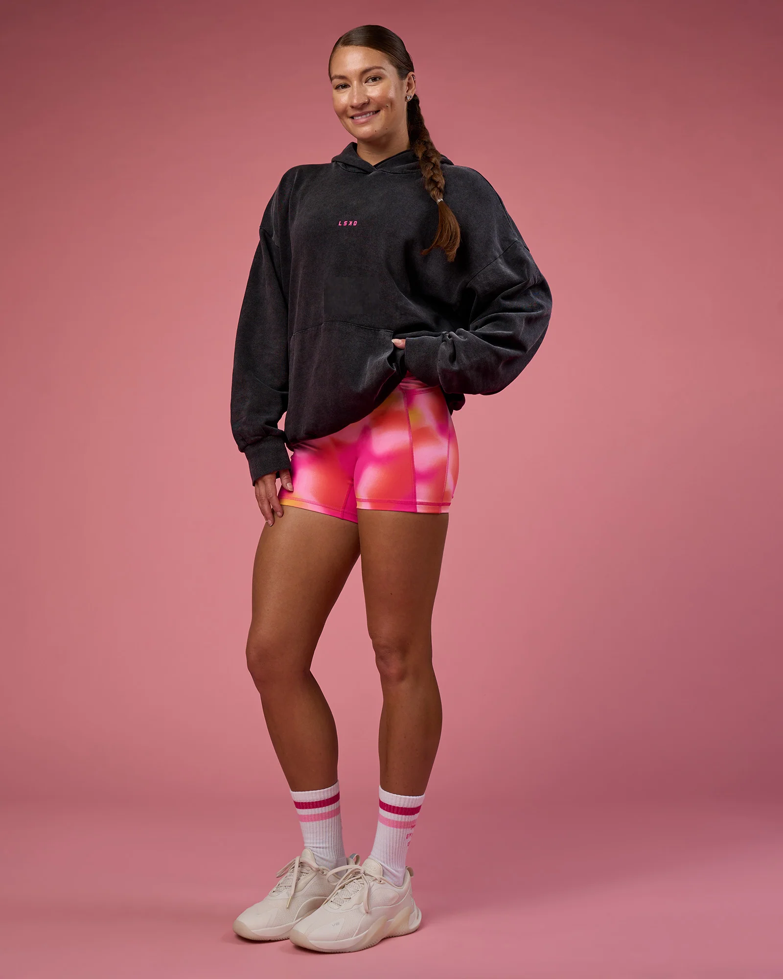 BCAM Washed Unisex Oversized Hoodie - Black Washed-Pink
