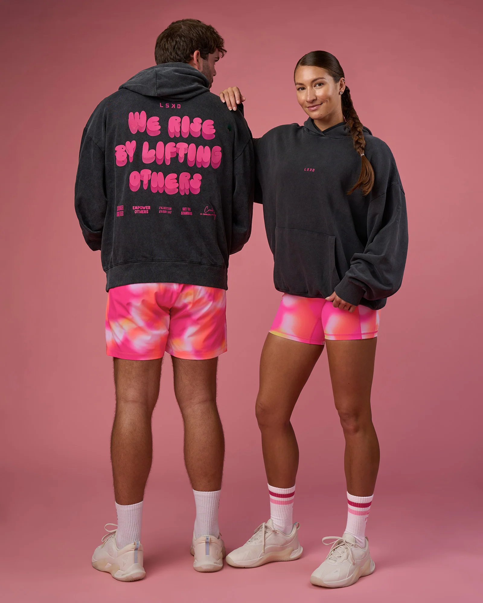 BCAM Washed Unisex Oversized Hoodie - Black Washed-Pink