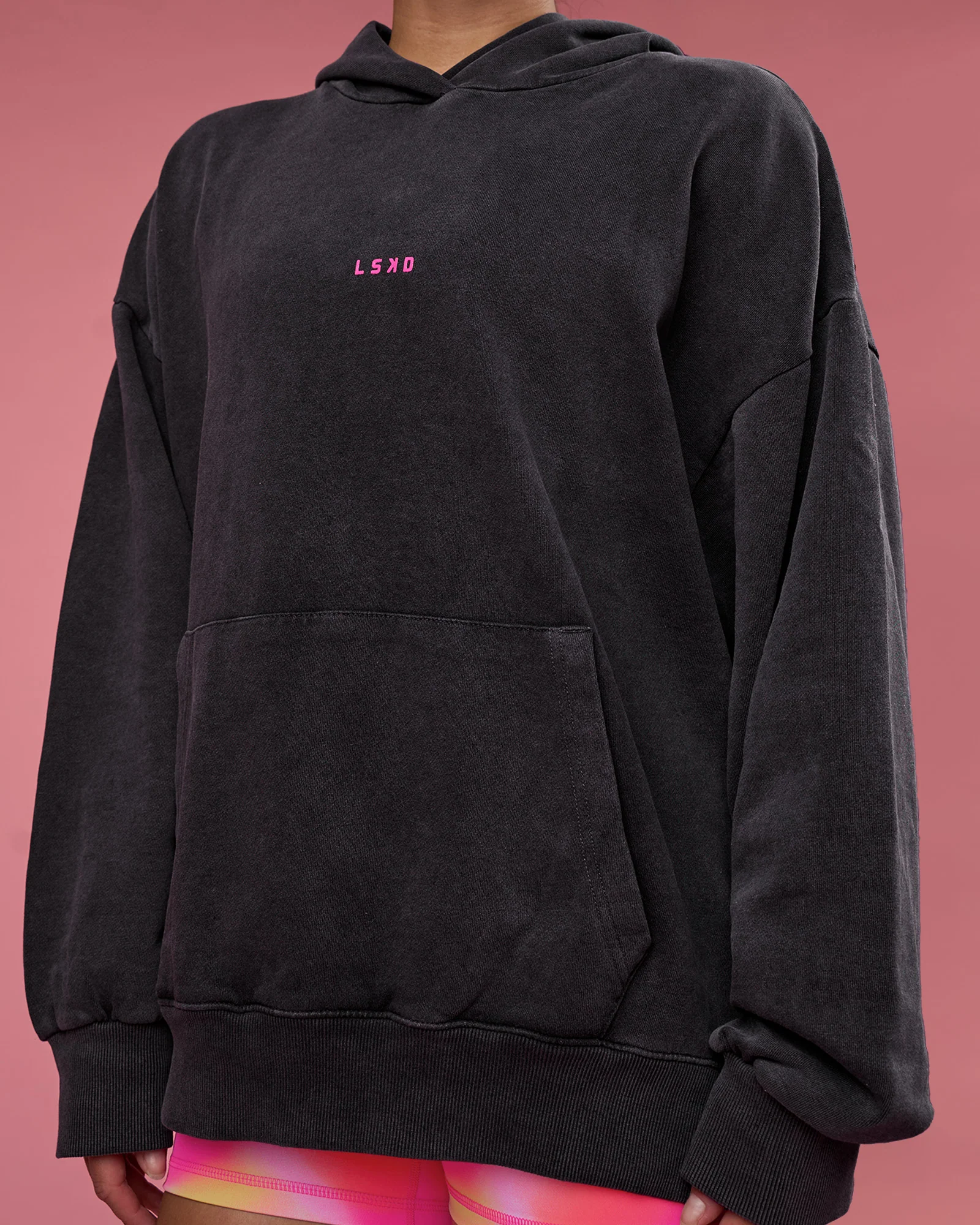 BCAM Washed Unisex Oversized Hoodie - Black Washed-Pink