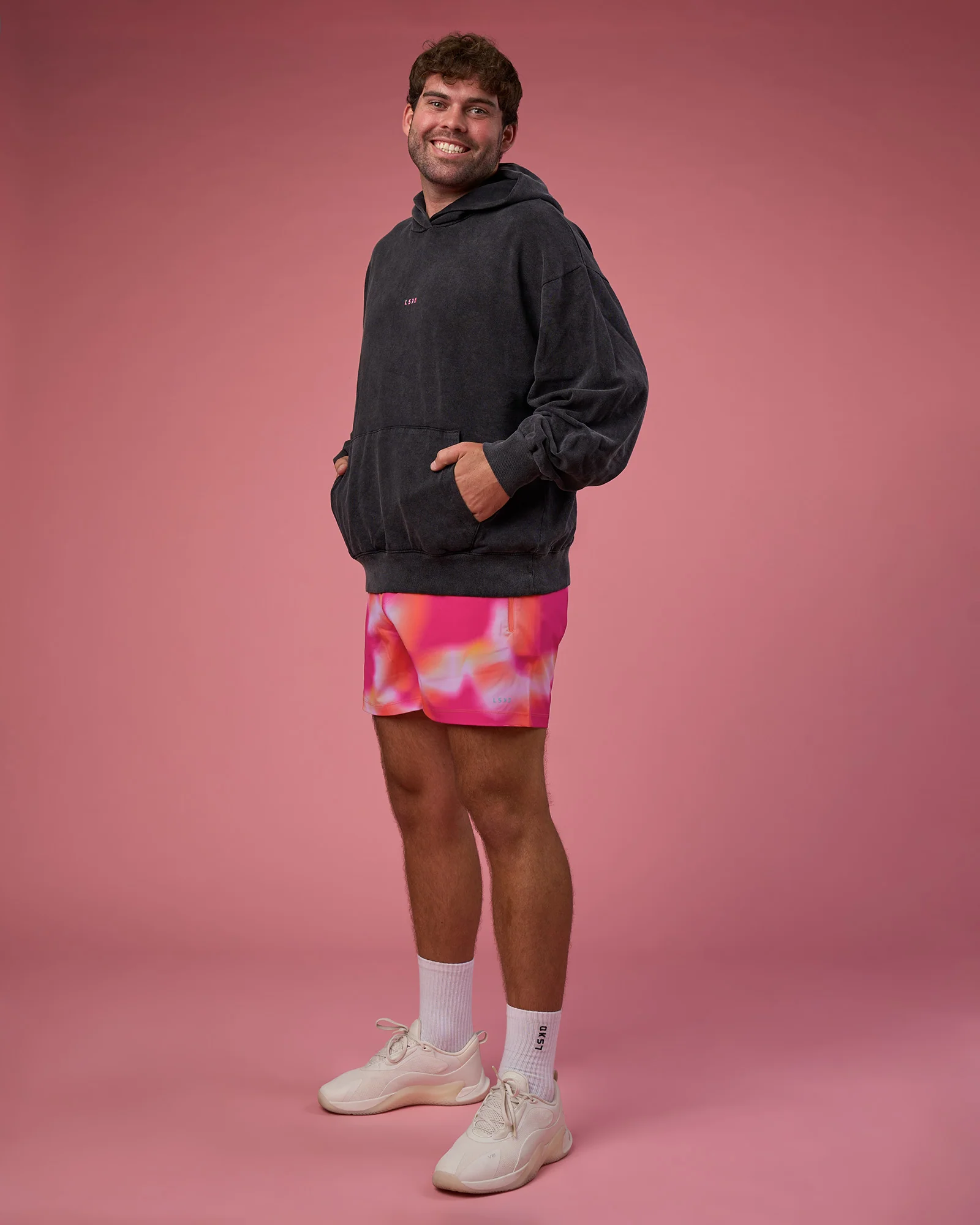 BCAM Washed Unisex Oversized Hoodie - Black Washed-Pink