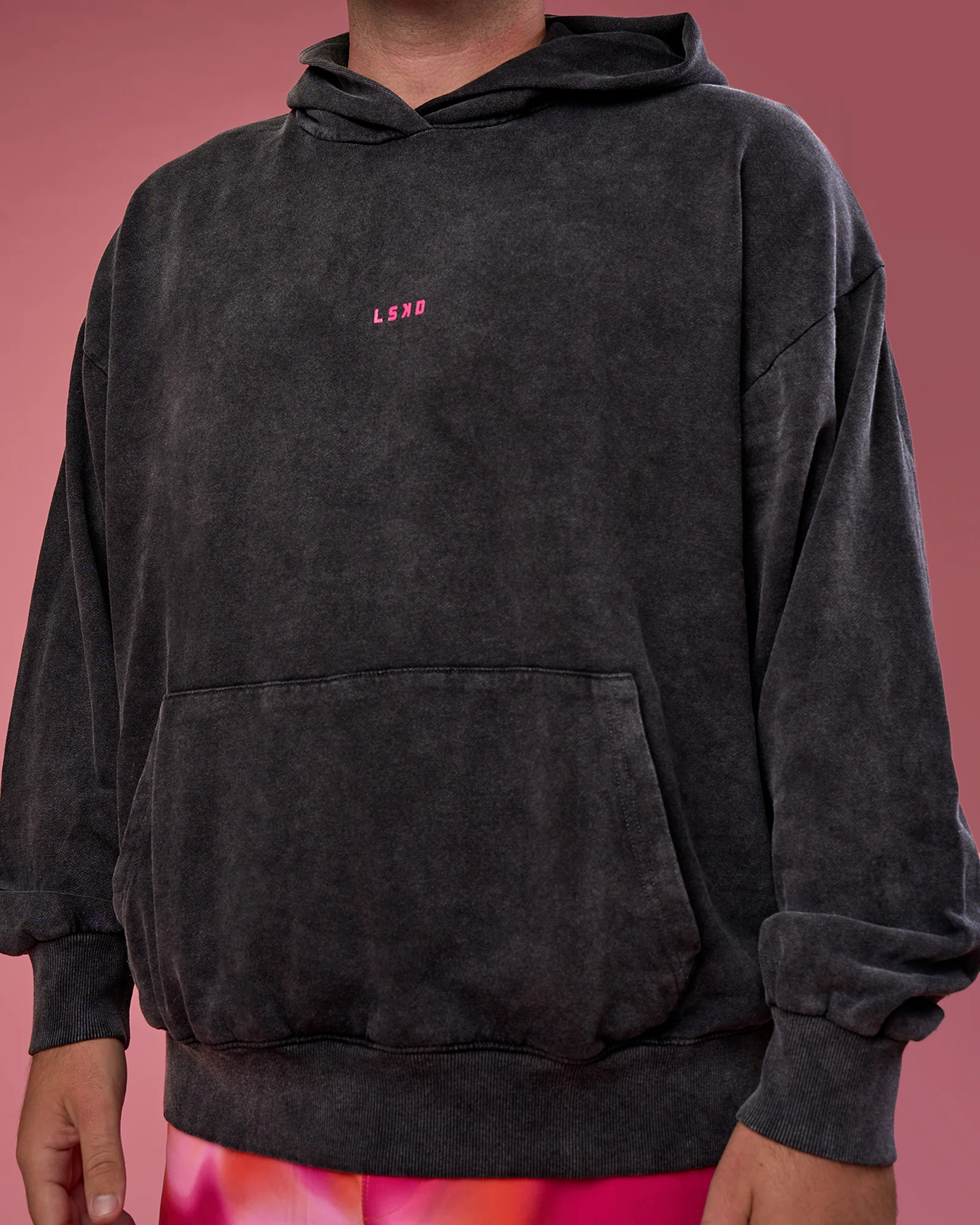 BCAM Washed Unisex Oversized Hoodie - Black Washed-Pink