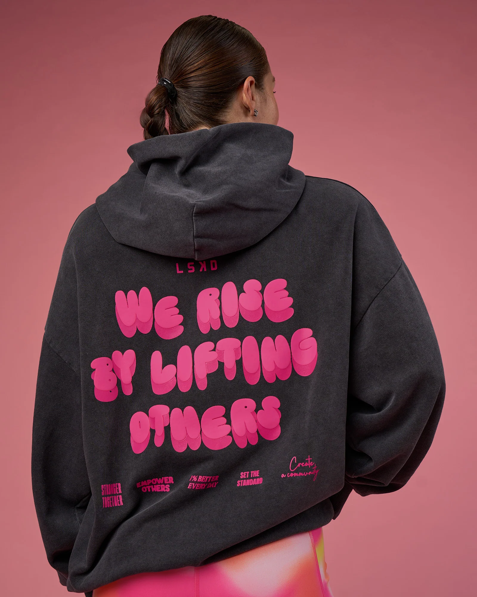 BCAM Washed Unisex Oversized Hoodie - Black Washed-Pink