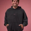 BCAM Washed Unisex Oversized Hoodie - Black Washed-Pink