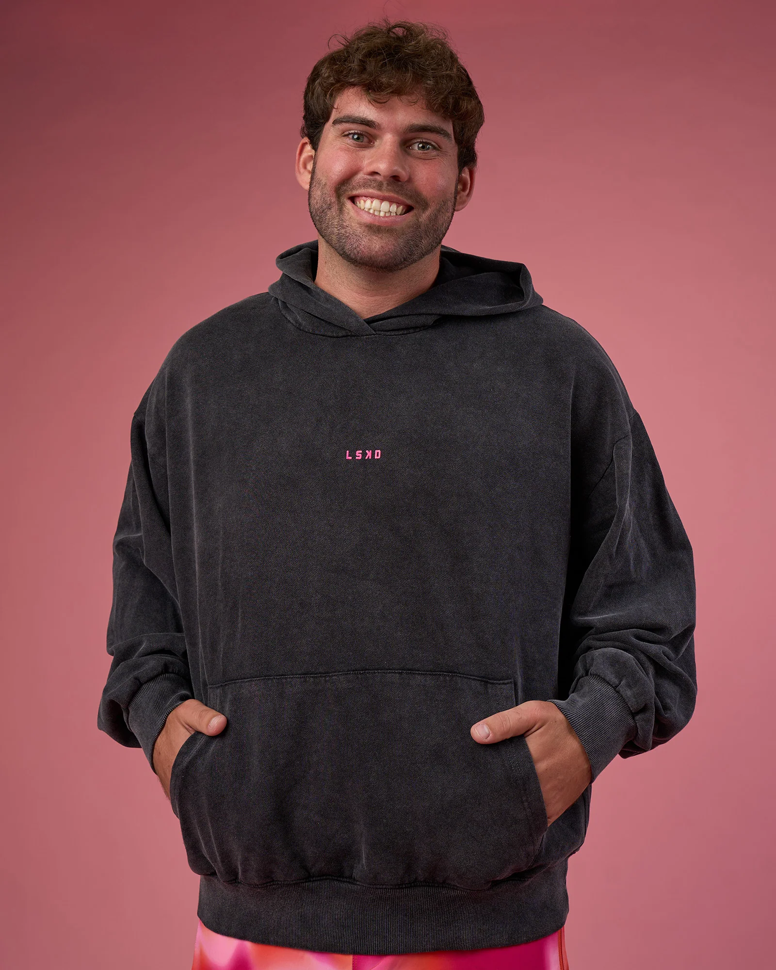 BCAM Washed Unisex Oversized Hoodie - Black Washed-Pink