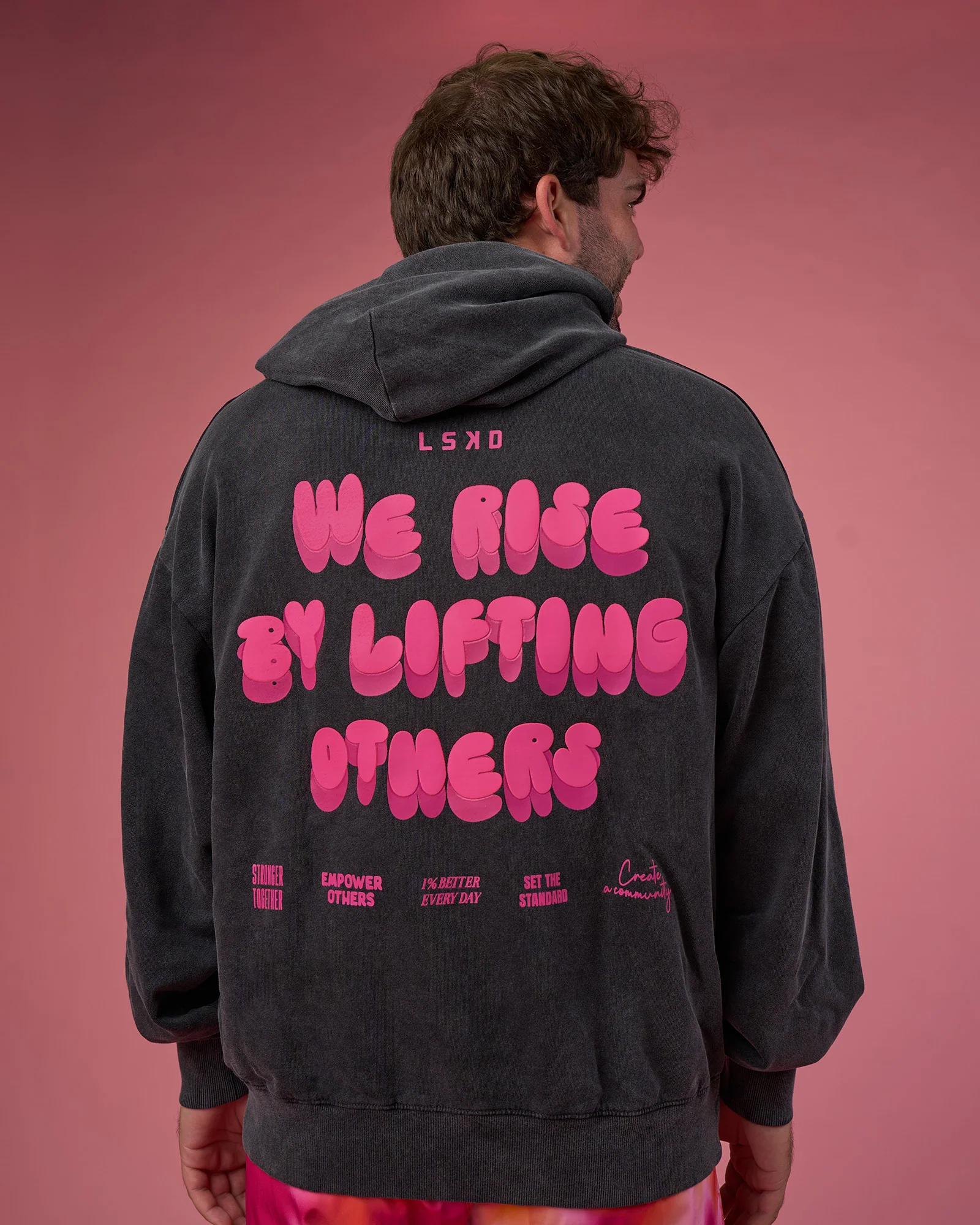 BCAM Washed Unisex Oversized Hoodie - Black Washed-Pink