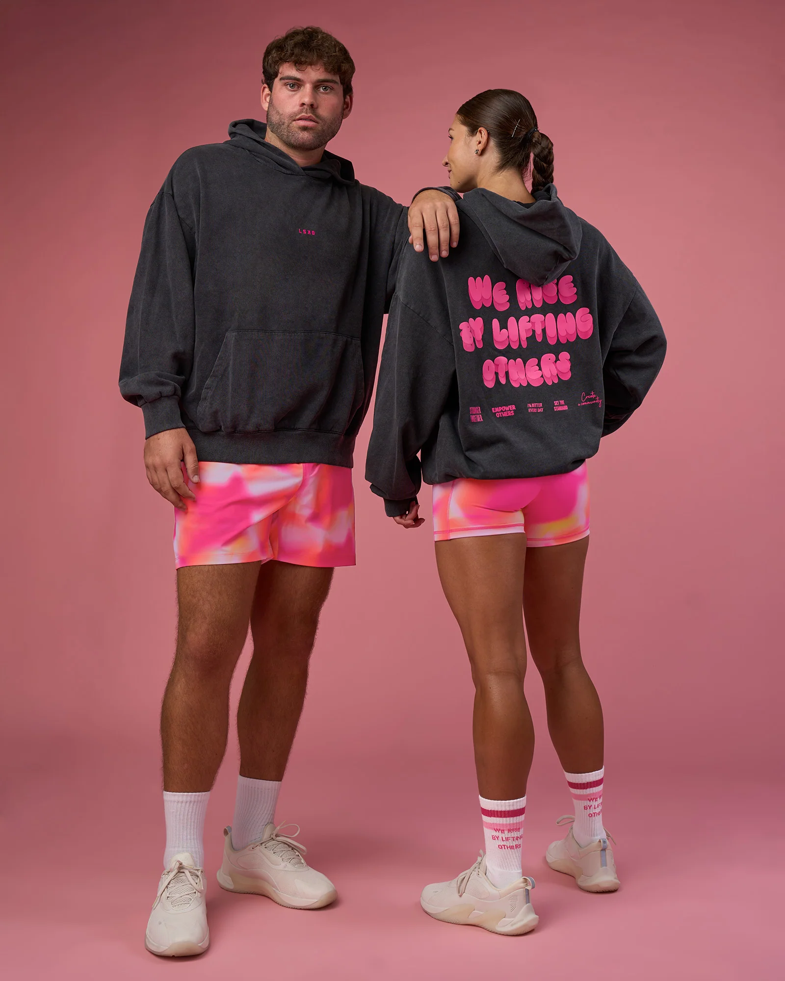 BCAM Washed Unisex Oversized Hoodie - Black Washed-Pink