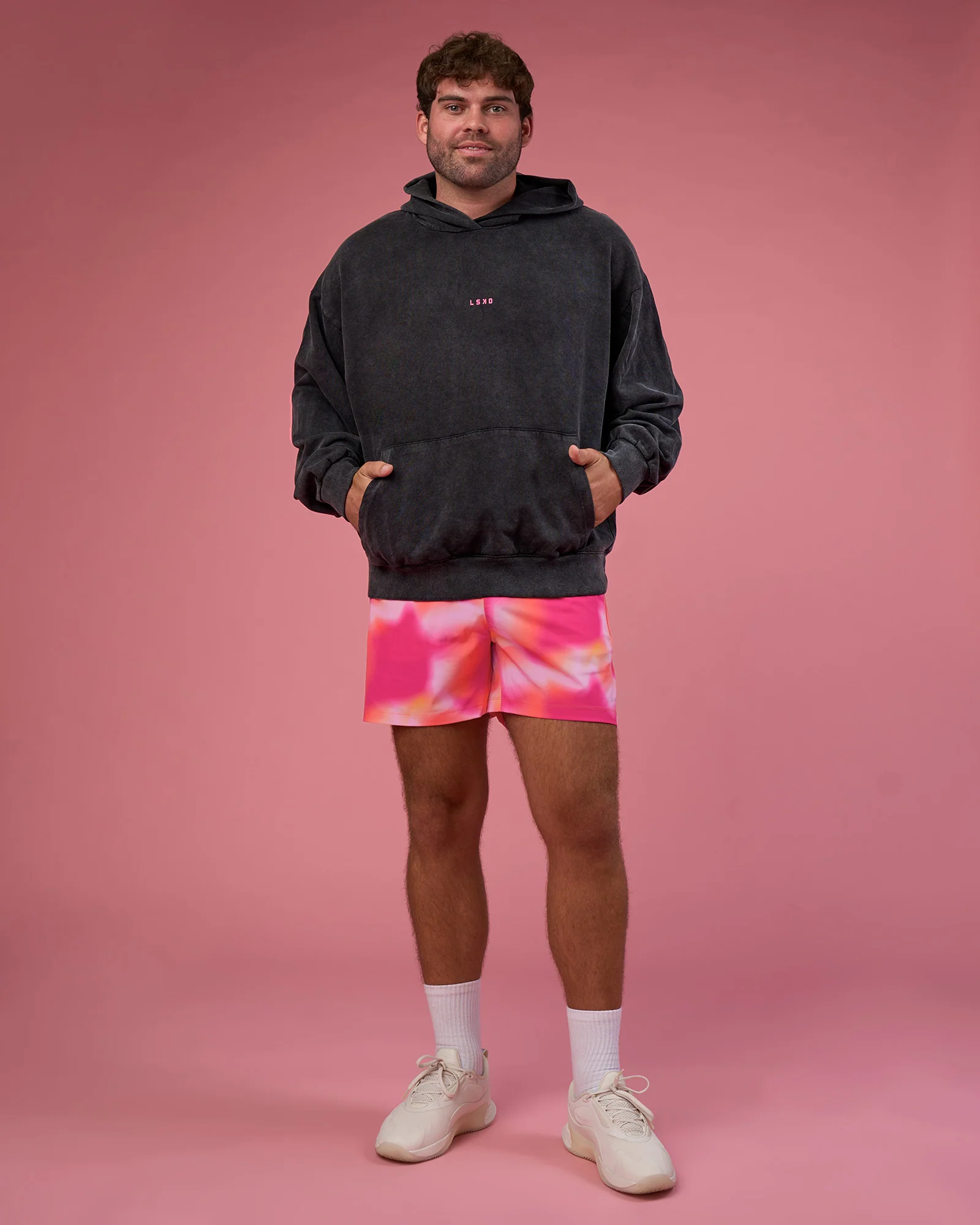 BCAM Washed Unisex Oversized Hoodie - Black Washed-Pink