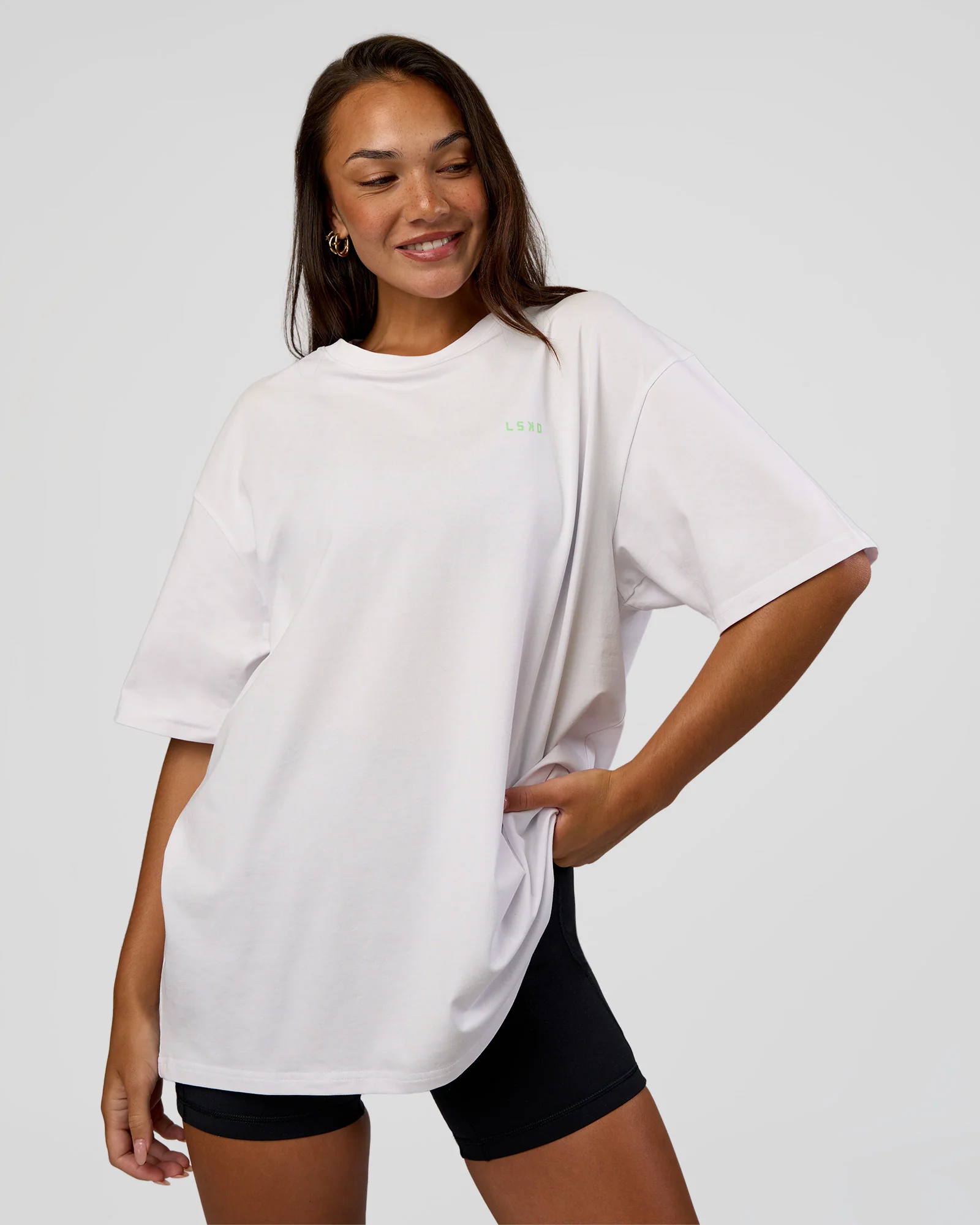 Unisex Strike Through FLXCotton Tee Oversize - White-Warm Apricot