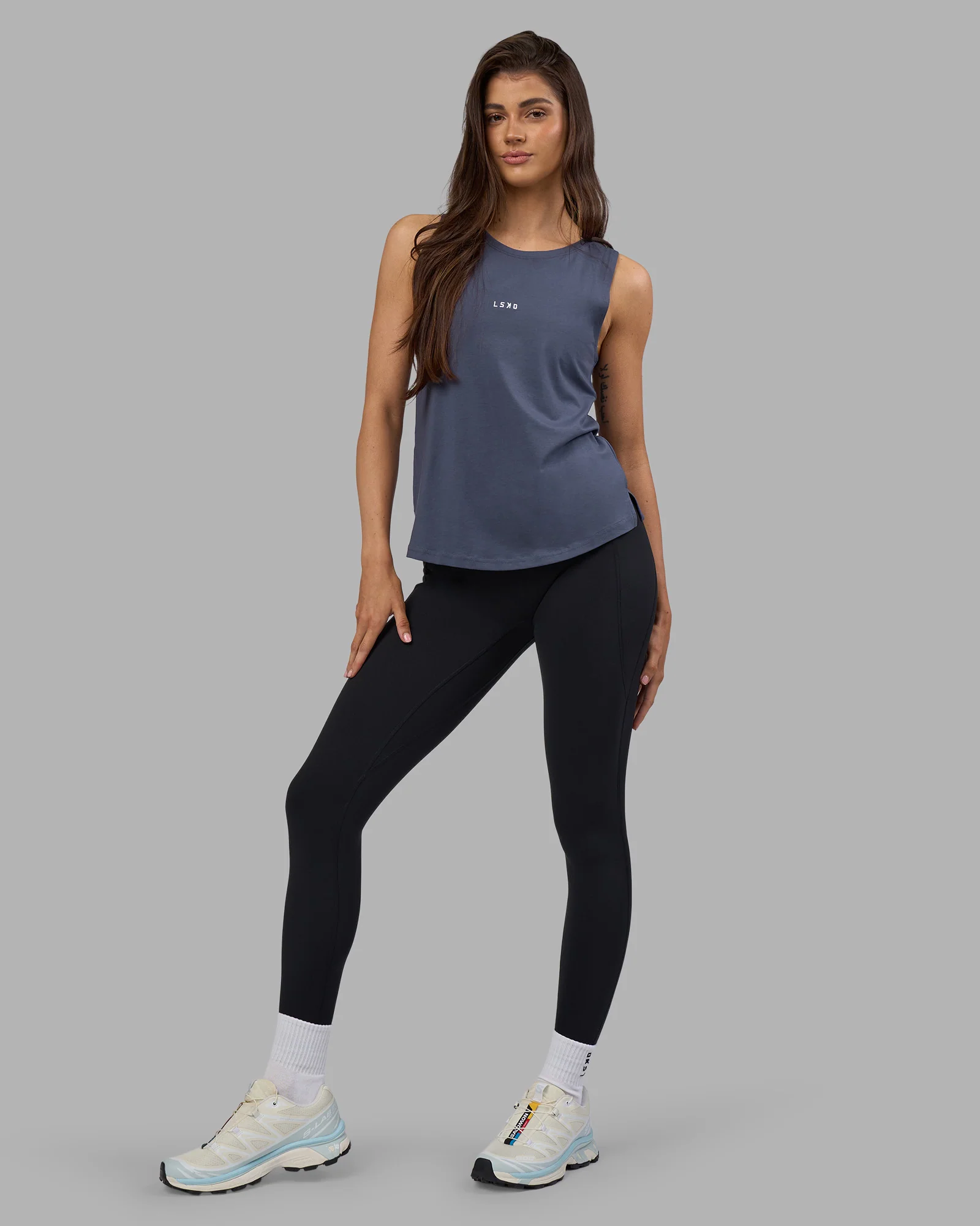 Go-To FLXCotton Longline Tank - Night Shadow-White