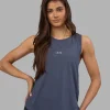 Go-To FLXCotton Longline Tank - Night Shadow-White