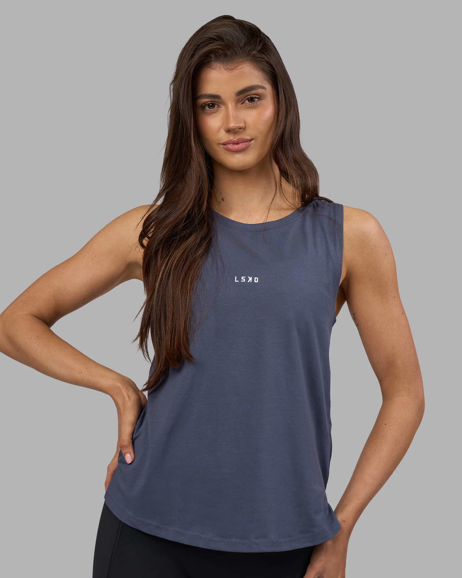 Go-To FLXCotton Longline Tank - Night Shadow-White