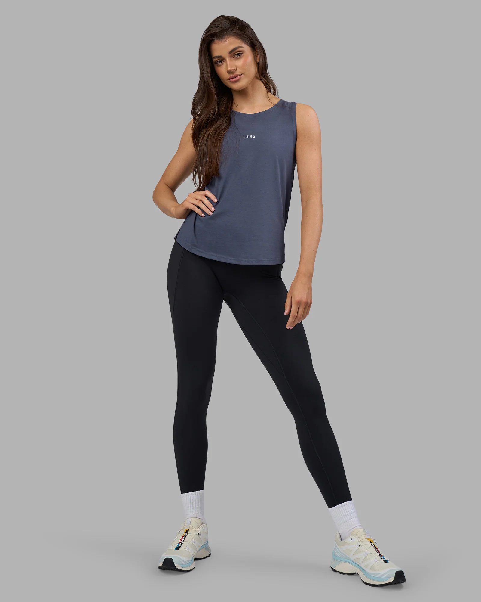 Go-To FLXCotton Longline Tank - Night Shadow-White